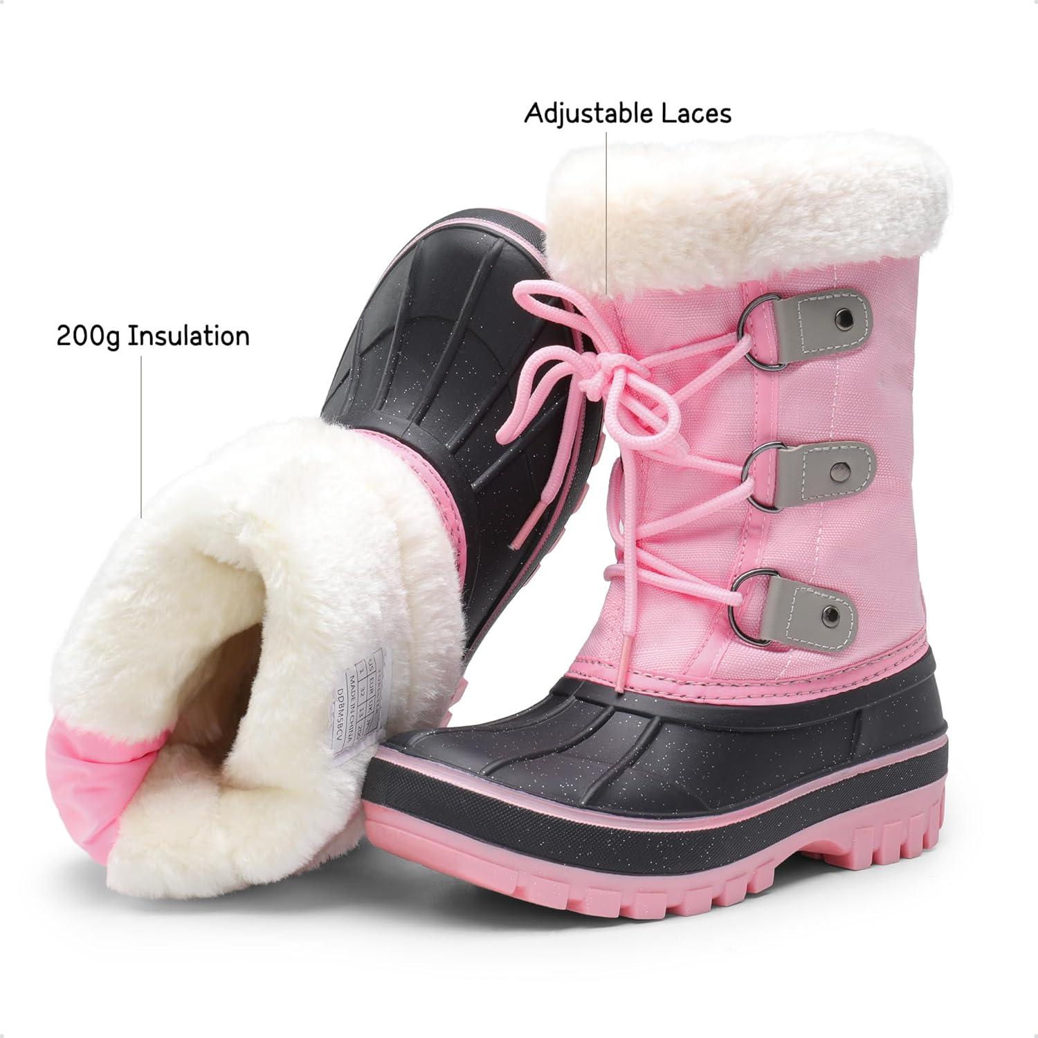 imageDREAM PAIRS Boys ampamp Girls Faux FurLined Winter Snow Boots for LittleBig KidsGreyPink