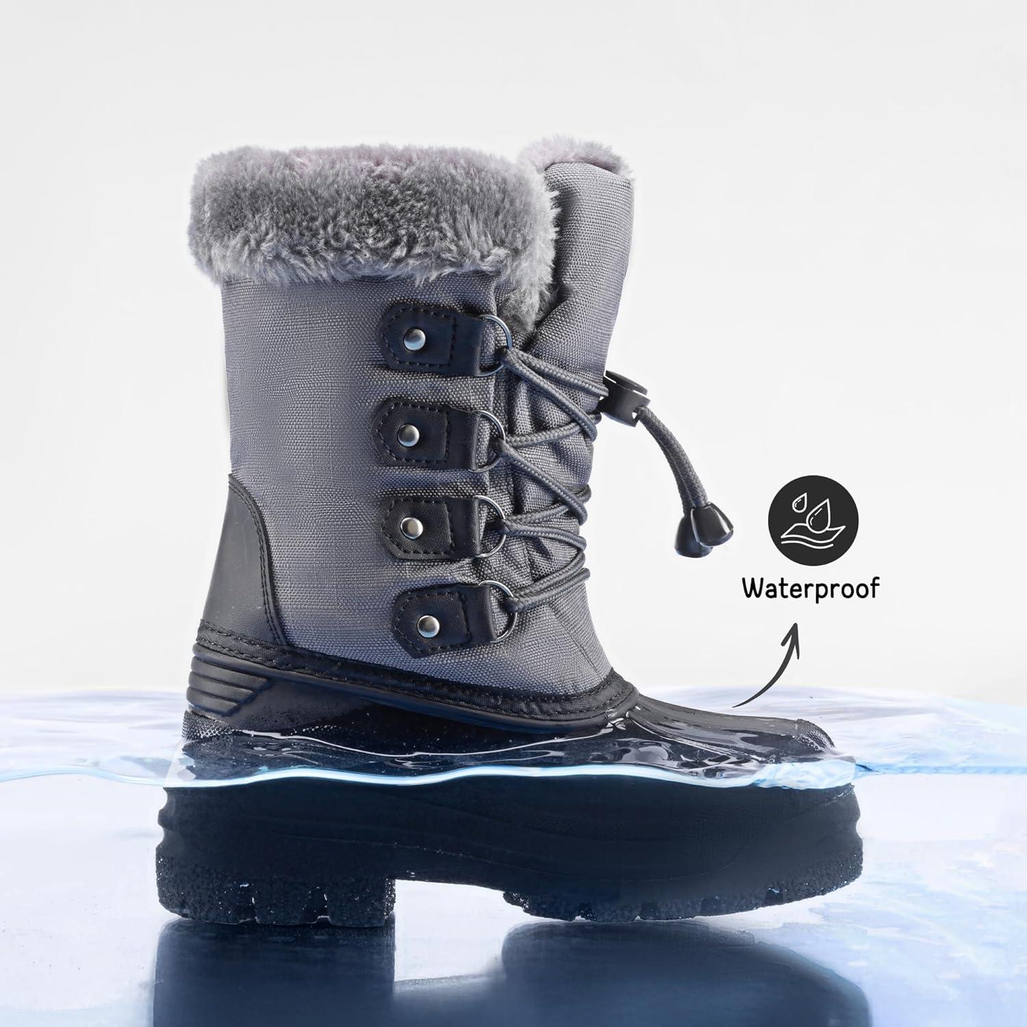 imageDREAM PAIRS Boys ampamp Girls Waterproof Winter Snow Boots for Little KidBig KidGrey