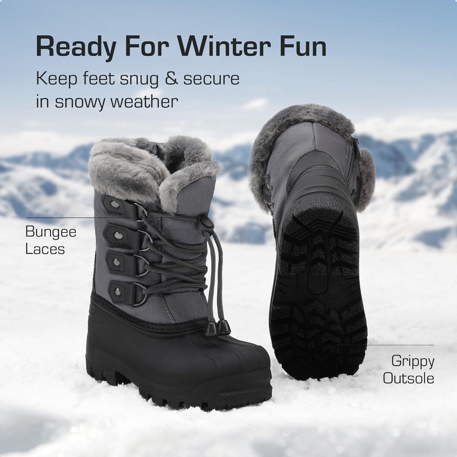 imageDREAM PAIRS Boys ampamp Girls Waterproof Winter Snow Boots for Little KidBig KidGrey