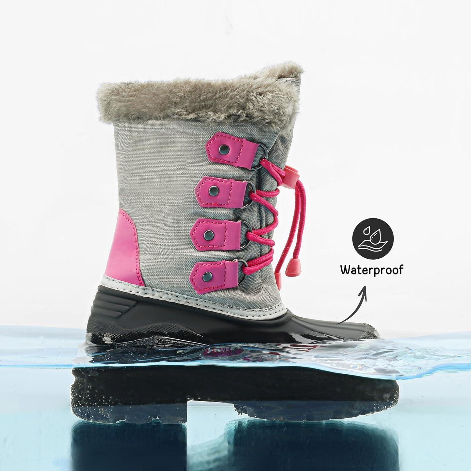 imageDREAM PAIRS Boys ampamp Girls Waterproof Winter Snow Boots for Little KidBig KidGreyFuchsia