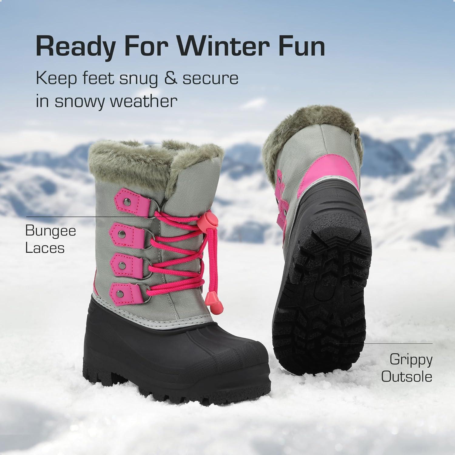 imageDREAM PAIRS Boys ampamp Girls Waterproof Winter Snow Boots for Little KidBig KidGreyFuchsia