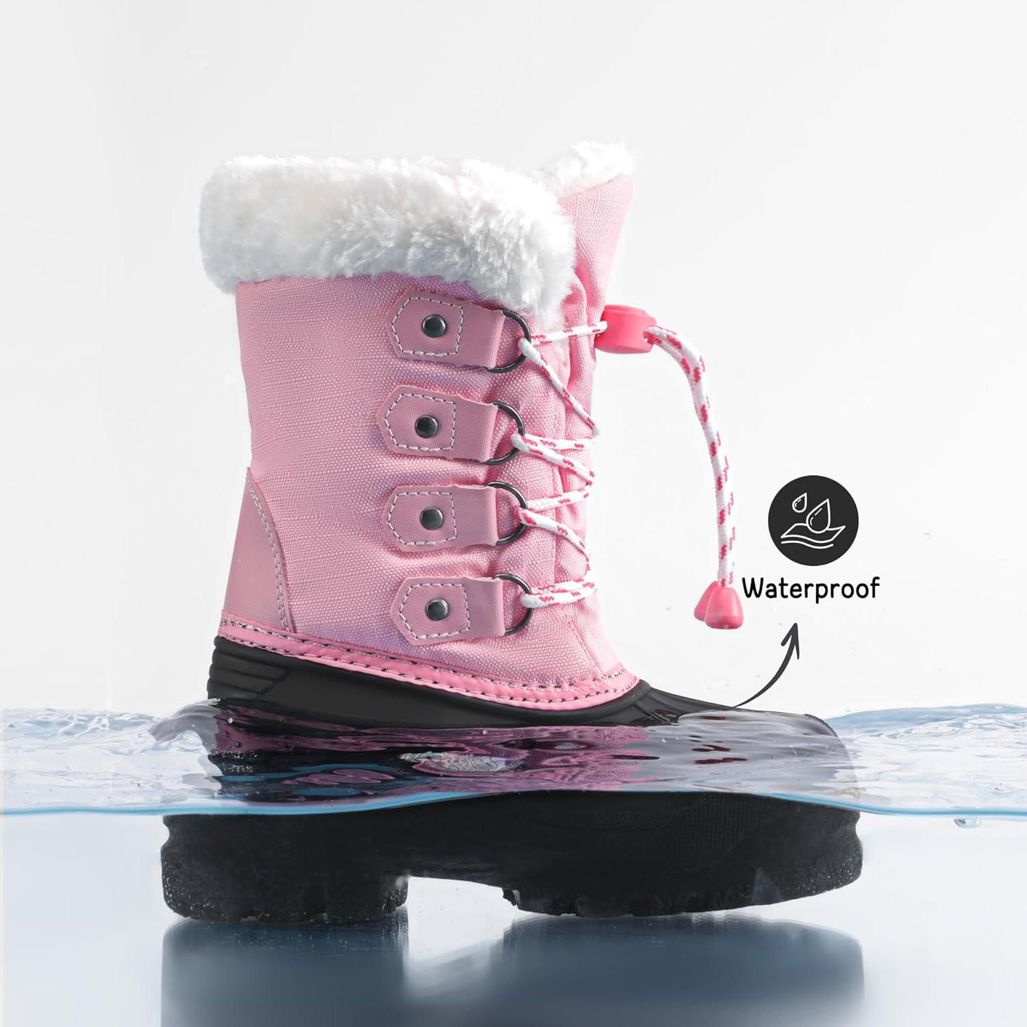 imageDREAM PAIRS Boys ampamp Girls Waterproof Winter Snow Boots for Little KidBig KidGreyPink