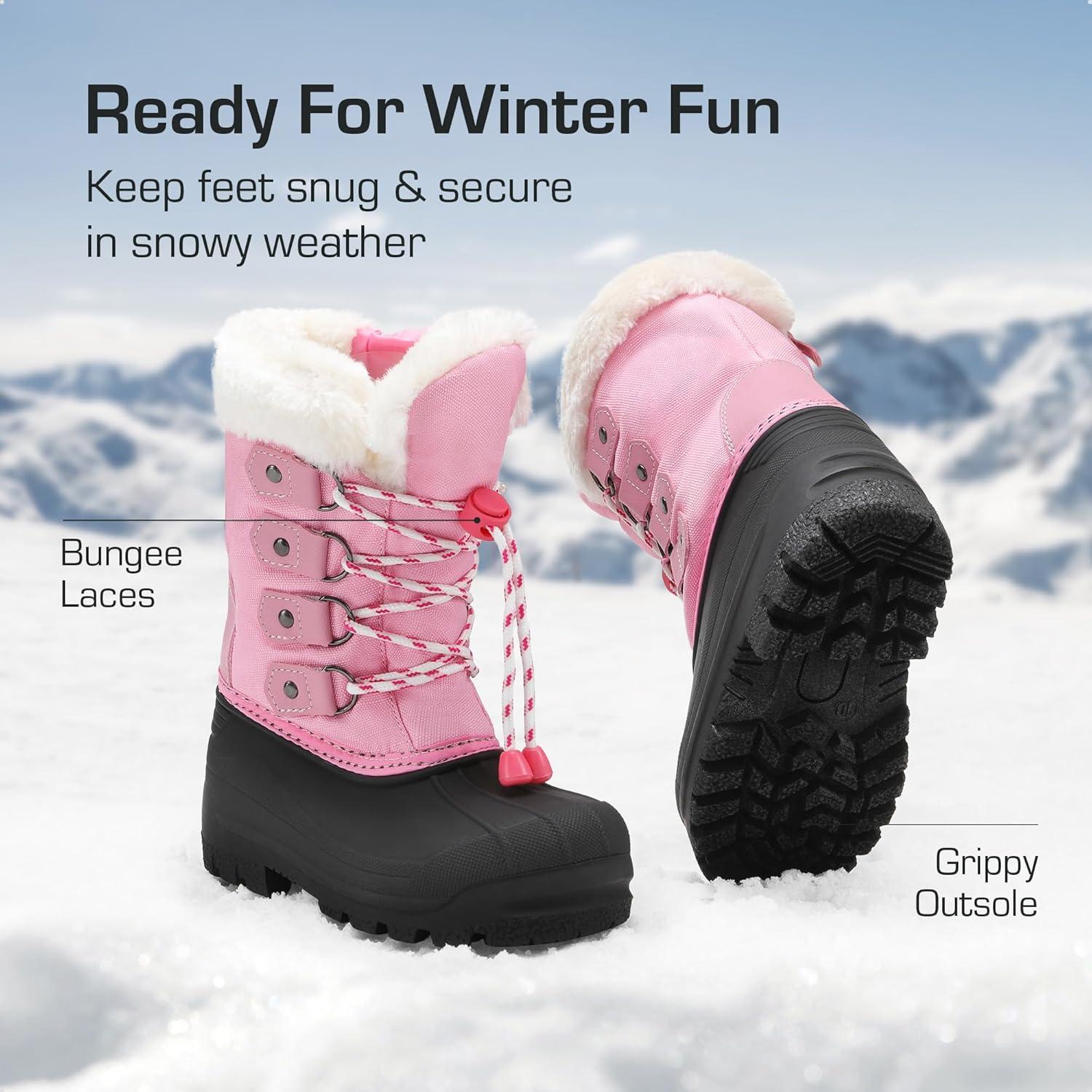 imageDREAM PAIRS Boys ampamp Girls Waterproof Winter Snow Boots for Little KidBig KidGreyPink