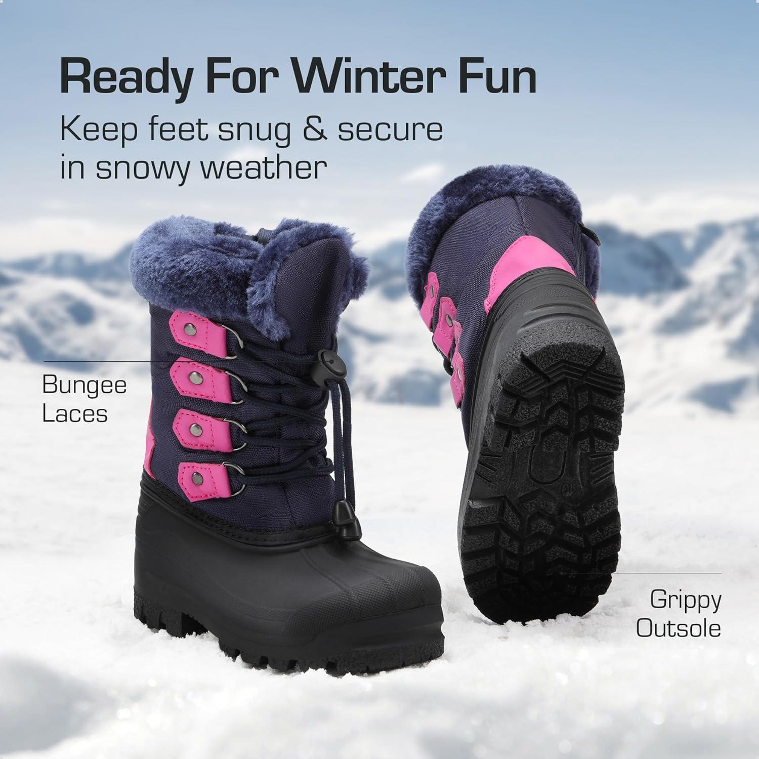 imageDREAM PAIRS Boys ampamp Girls Waterproof Winter Snow Boots for Little KidBig KidNavyFuchsia