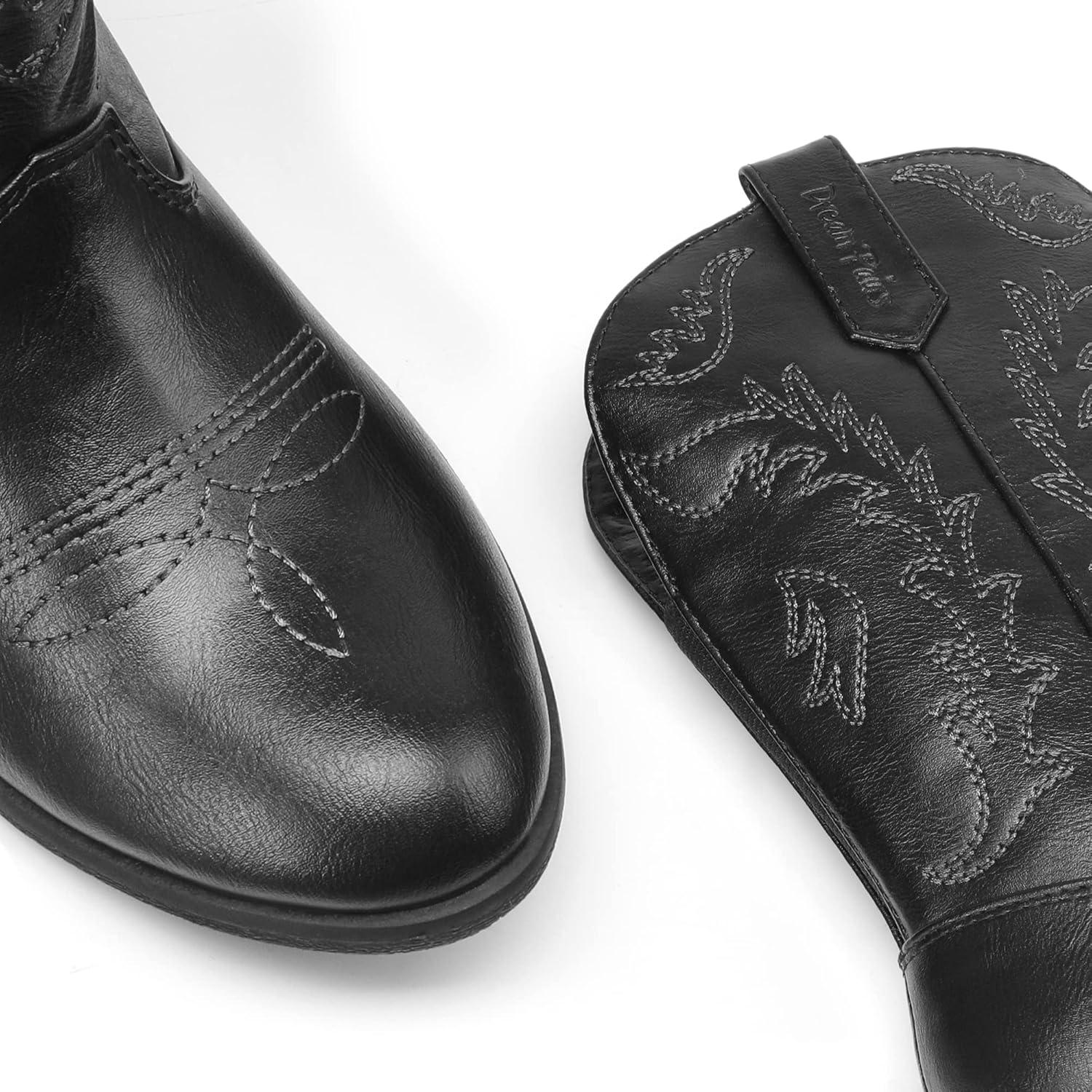 imageDREAM PAIRS Cowgirl Cowboy Western Boots Girls Mid Calf Riding Shoes Little KidBig KidBlack