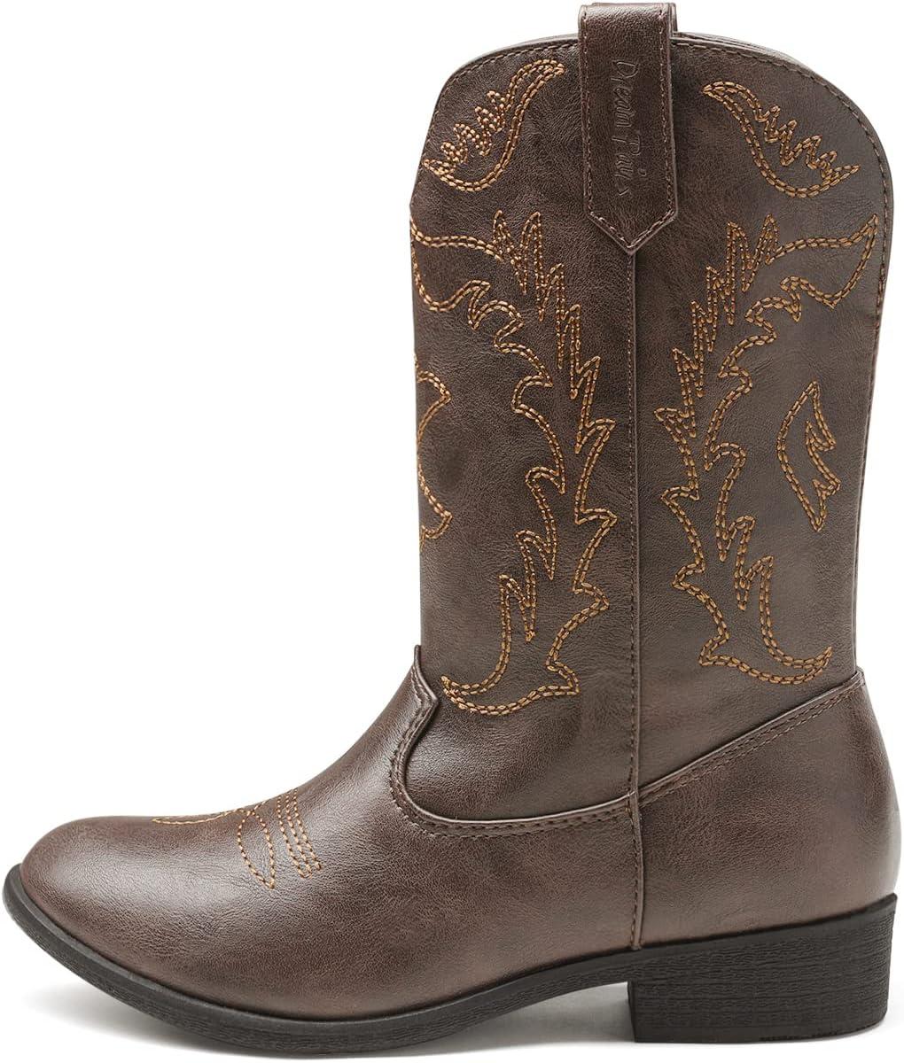 imageDREAM PAIRS Cowgirl Cowboy Western Boots Girls Mid Calf Riding Shoes Little KidBig KidBrown