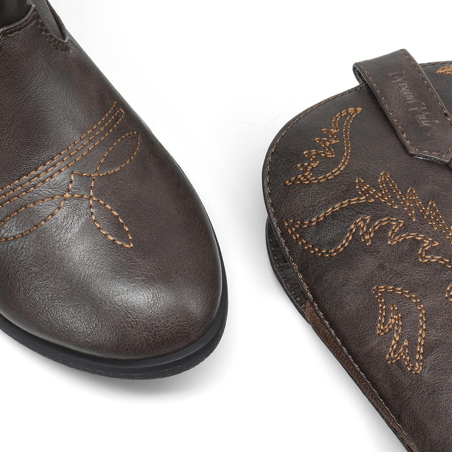 imageDREAM PAIRS Cowgirl Cowboy Western Boots Girls Mid Calf Riding Shoes Little KidBig KidBrown