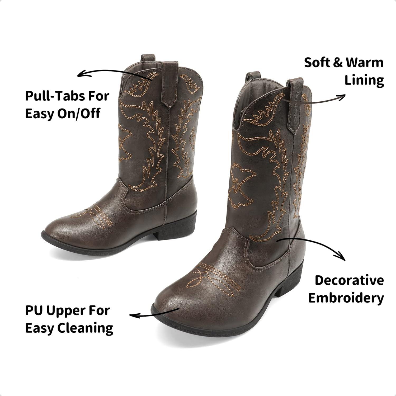 imageDREAM PAIRS Cowgirl Cowboy Western Boots Girls Mid Calf Riding Shoes Little KidBig KidBrown