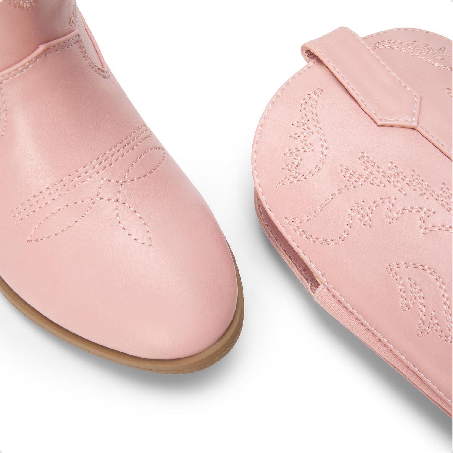 imageDREAM PAIRS Cowgirl Cowboy Western Boots Girls Mid Calf Riding Shoes Little KidBig KidPink