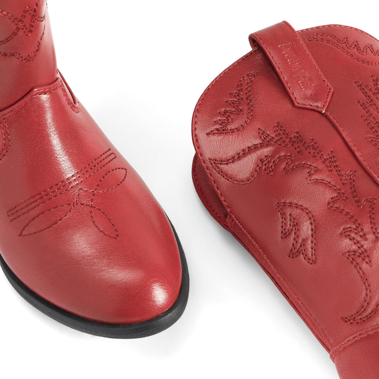 imageDREAM PAIRS Cowgirl Cowboy Western Boots Girls Mid Calf Riding Shoes Little KidBig KidRed