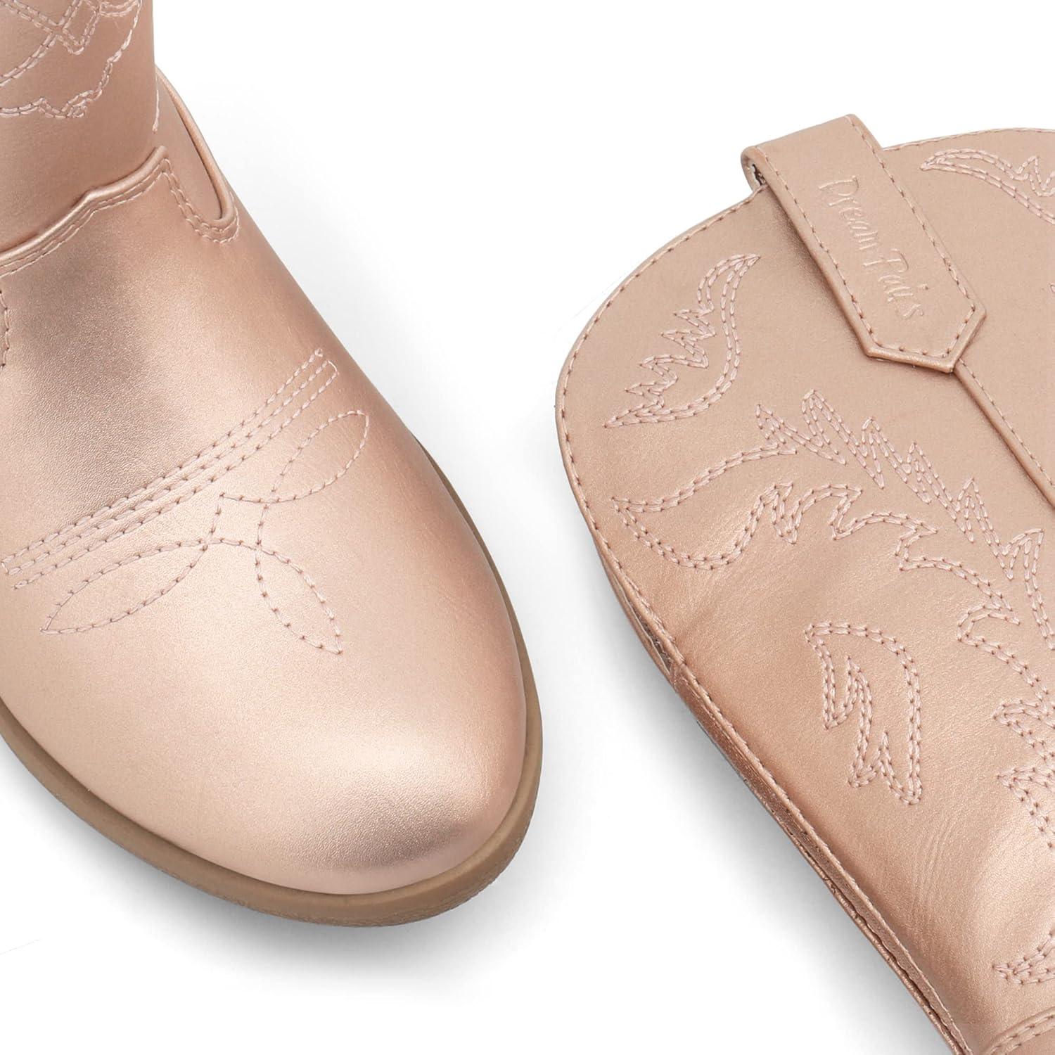 imageDREAM PAIRS Cowgirl Cowboy Western Boots Girls Mid Calf Riding Shoes Little KidBig KidRose Gold