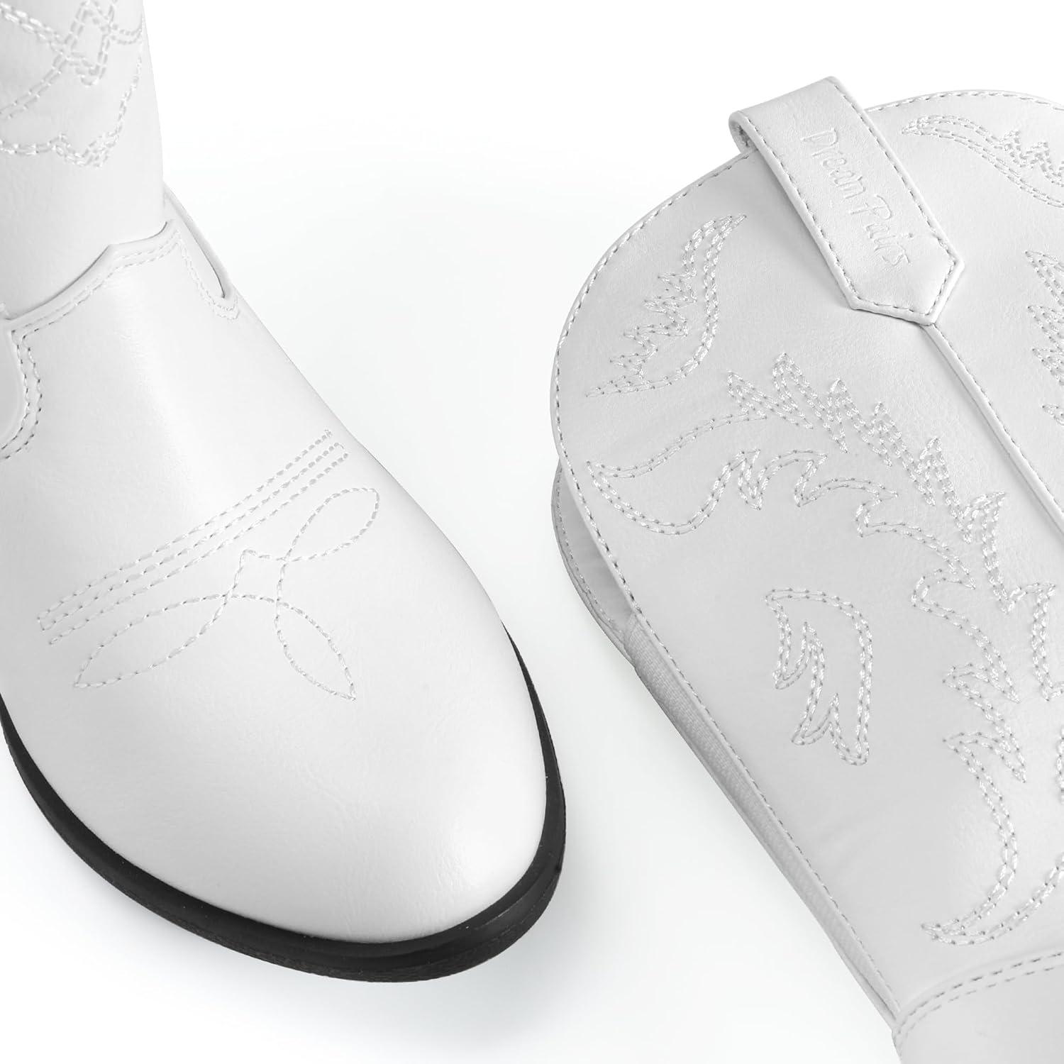 imageDREAM PAIRS Cowgirl Cowboy Western Boots Girls Mid Calf Riding Shoes Little KidBig KidWhite