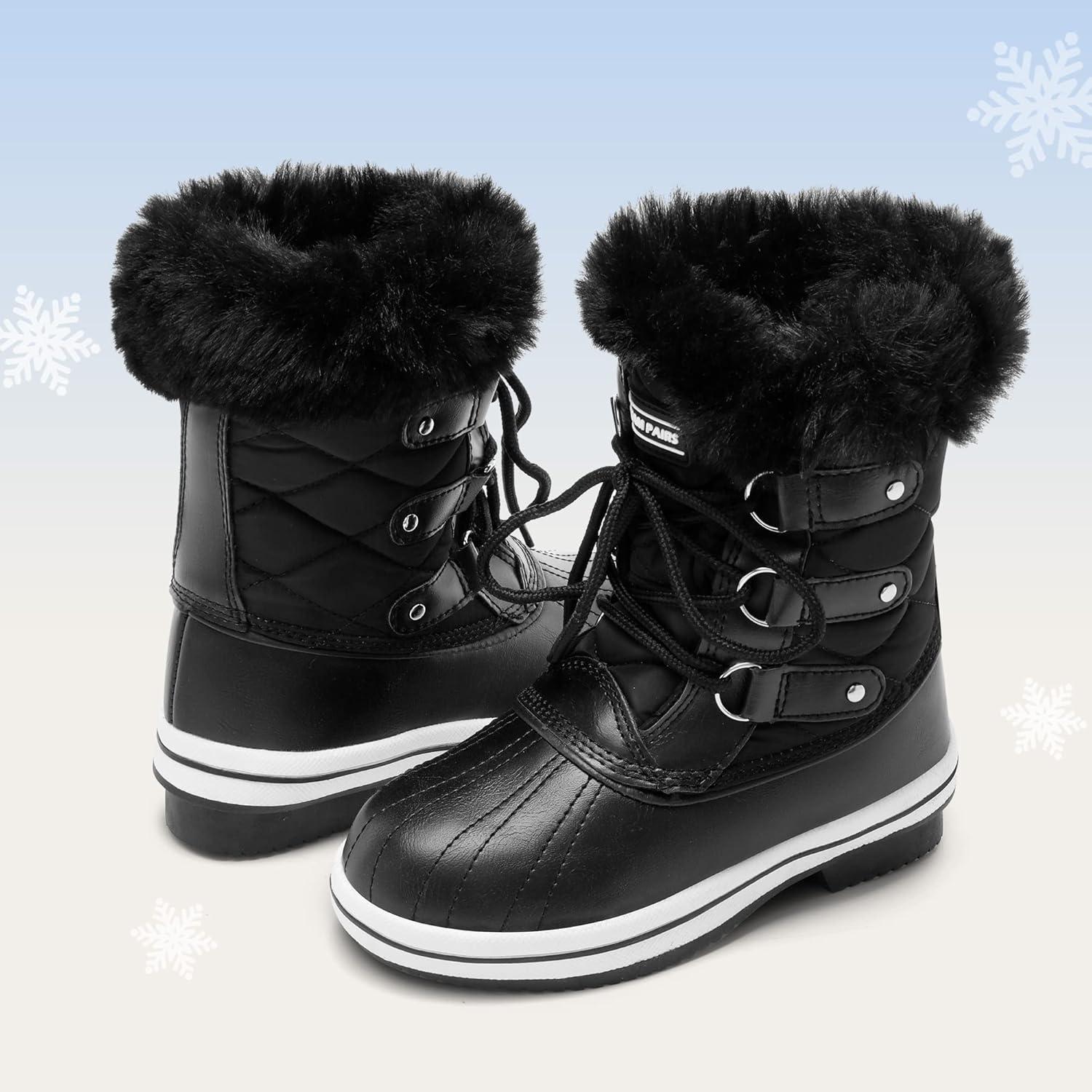 imageDREAM PAIRS Cozy Kids Snow Boots Warm ampamp WaterResistant Winter Boots with Faux Fur for AllDay Play NonSlip Mid Calf BootsBlack