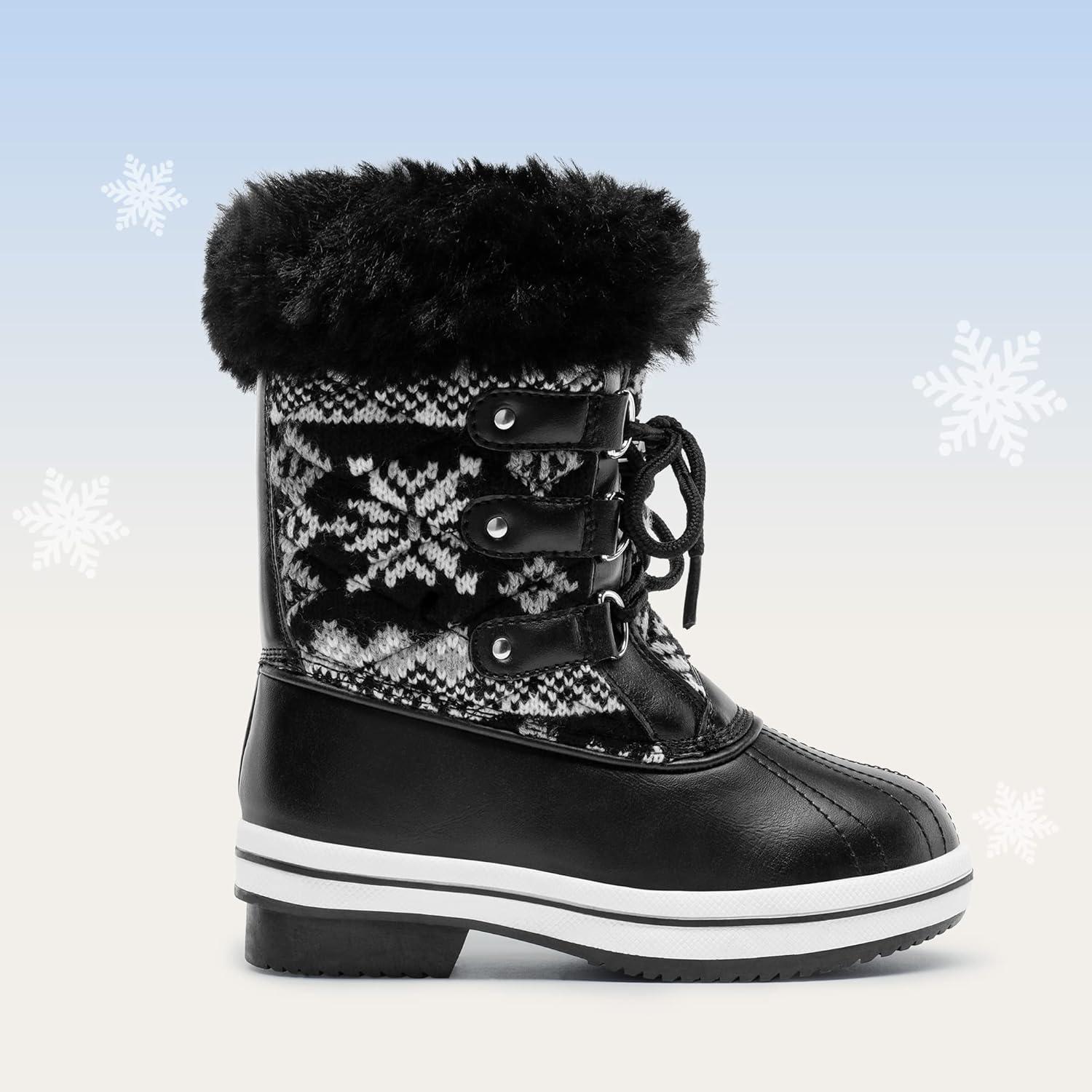 imageDREAM PAIRS Cozy Kids Snow Boots Warm ampamp WaterResistant Winter Boots with Faux Fur for AllDay Play NonSlip Mid Calf BootsBlackWhite