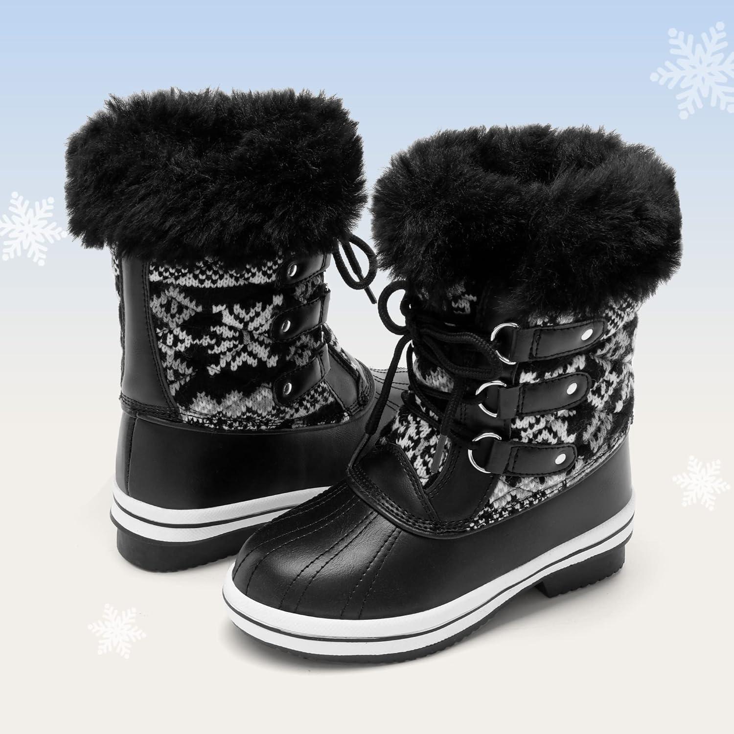imageDREAM PAIRS Cozy Kids Snow Boots Warm ampamp WaterResistant Winter Boots with Faux Fur for AllDay Play NonSlip Mid Calf BootsBlackWhite