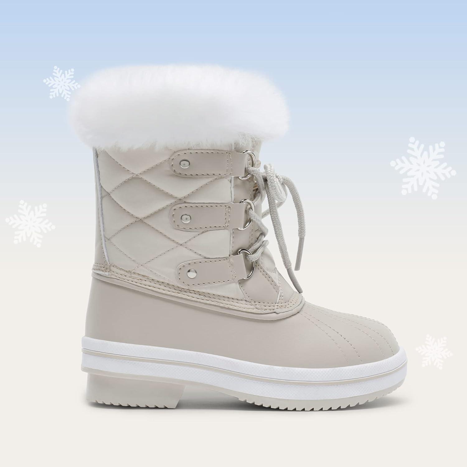 imageDREAM PAIRS Cozy Kids Snow Boots Warm ampamp WaterResistant Winter Boots with Faux Fur for AllDay Play NonSlip Mid Calf BootsOffwhite