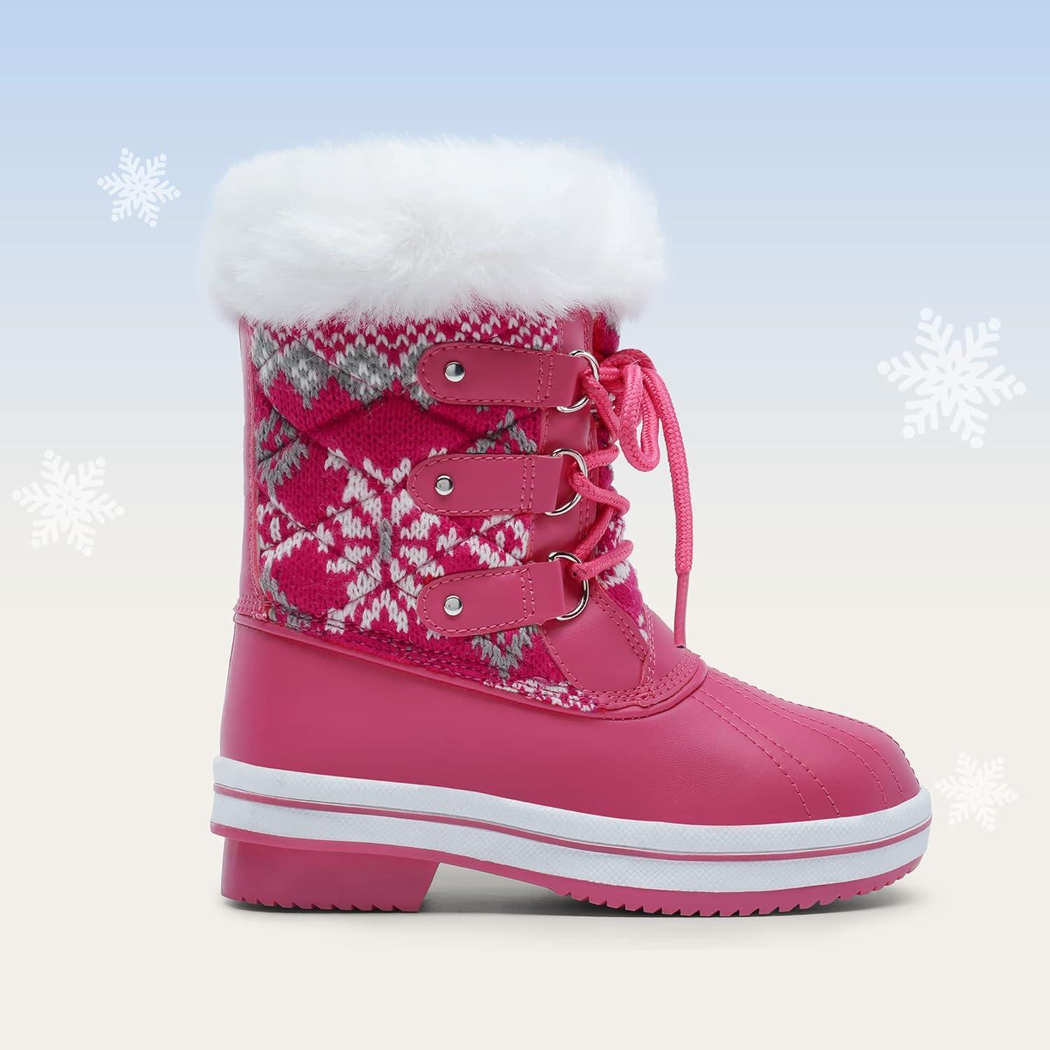 imageDREAM PAIRS Cozy Kids Snow Boots Warm ampamp WaterResistant Winter Boots with Faux Fur for AllDay Play NonSlip Mid Calf BootsRose Red