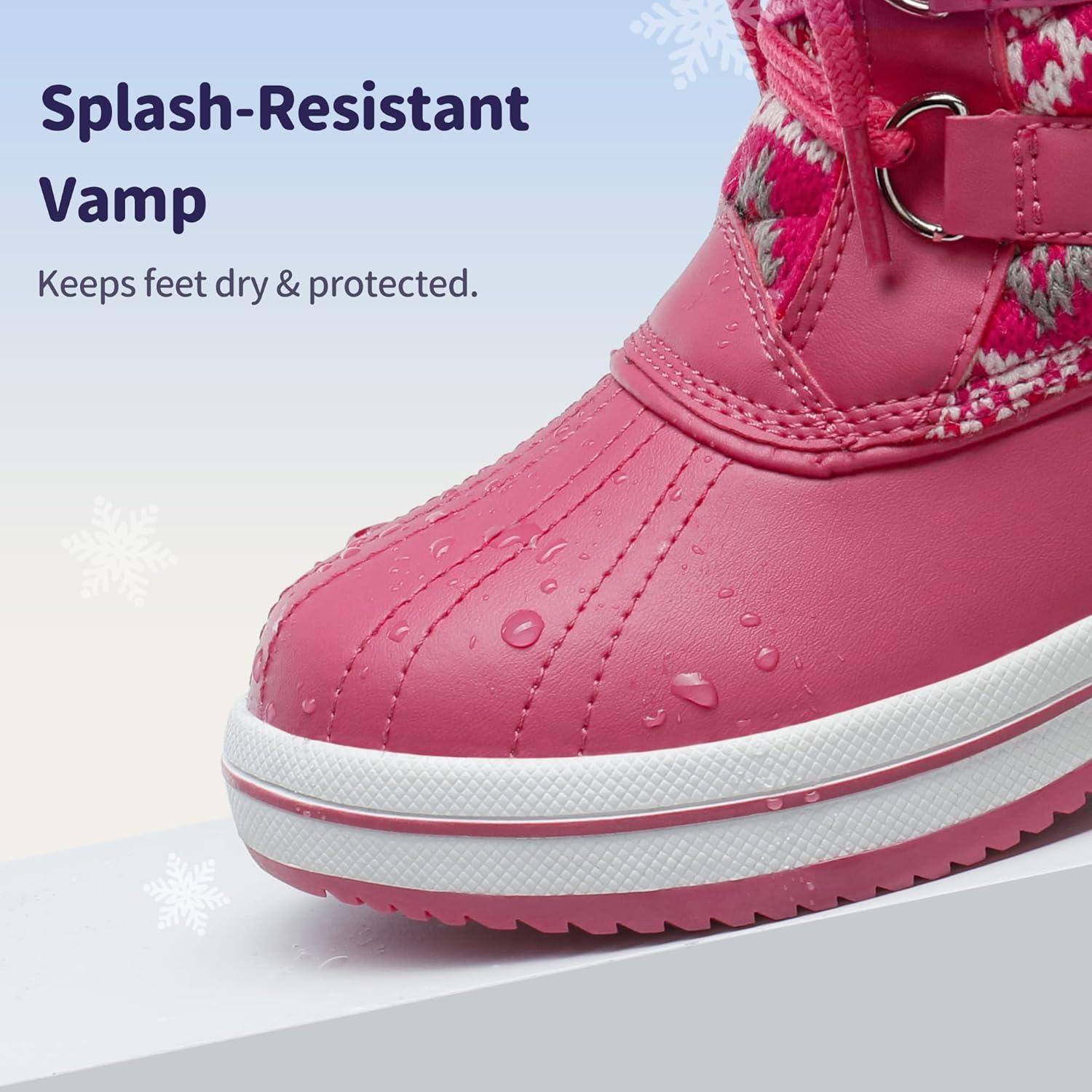 imageDREAM PAIRS Cozy Kids Snow Boots Warm ampamp WaterResistant Winter Boots with Faux Fur for AllDay Play NonSlip Mid Calf BootsRose Red