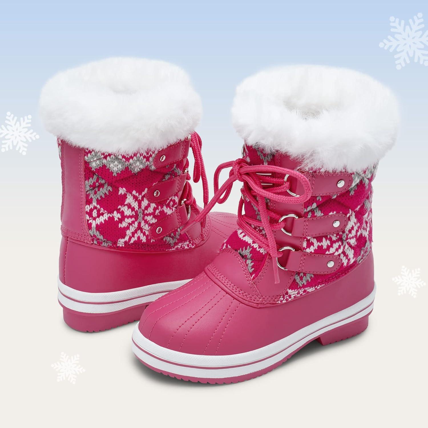 imageDREAM PAIRS Cozy Kids Snow Boots Warm ampamp WaterResistant Winter Boots with Faux Fur for AllDay Play NonSlip Mid Calf BootsRose Red