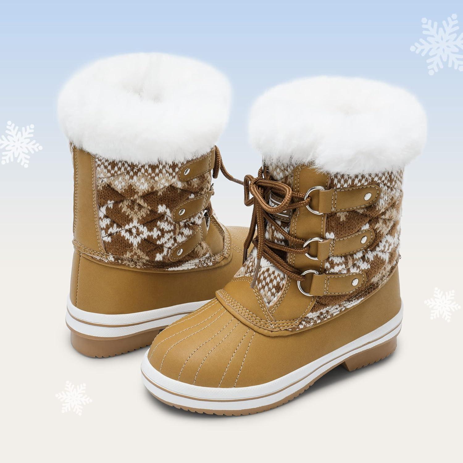 imageDREAM PAIRS Cozy Kids Snow Boots Warm ampamp WaterResistant Winter Boots with Faux Fur for AllDay Play NonSlip Mid Calf BootsTanWhite