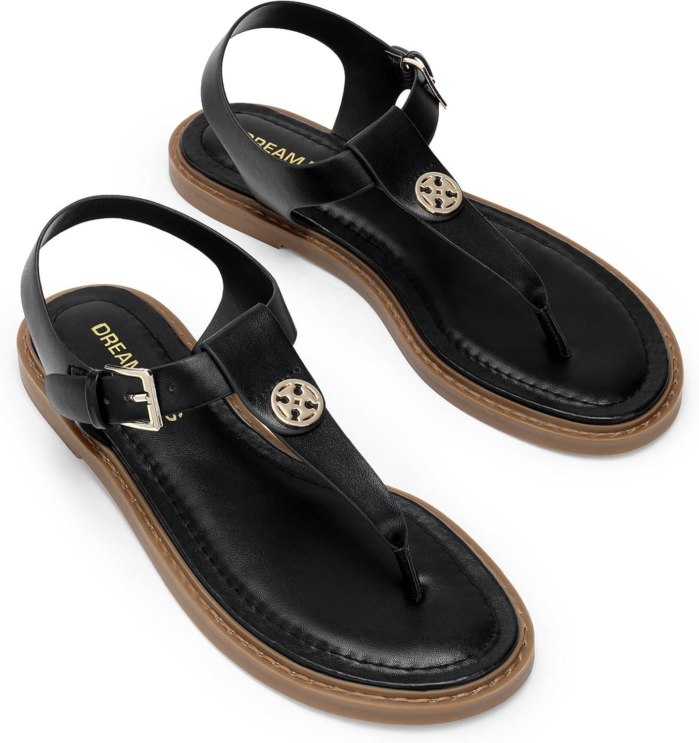 imageDREAM PAIRS Dressy TStrap Flat Thong Sandals for Women Comfort Roman Gladiator Casual Summer Beach Flip Flop Shoes with Adjustable Back Ankle StrapAll Black