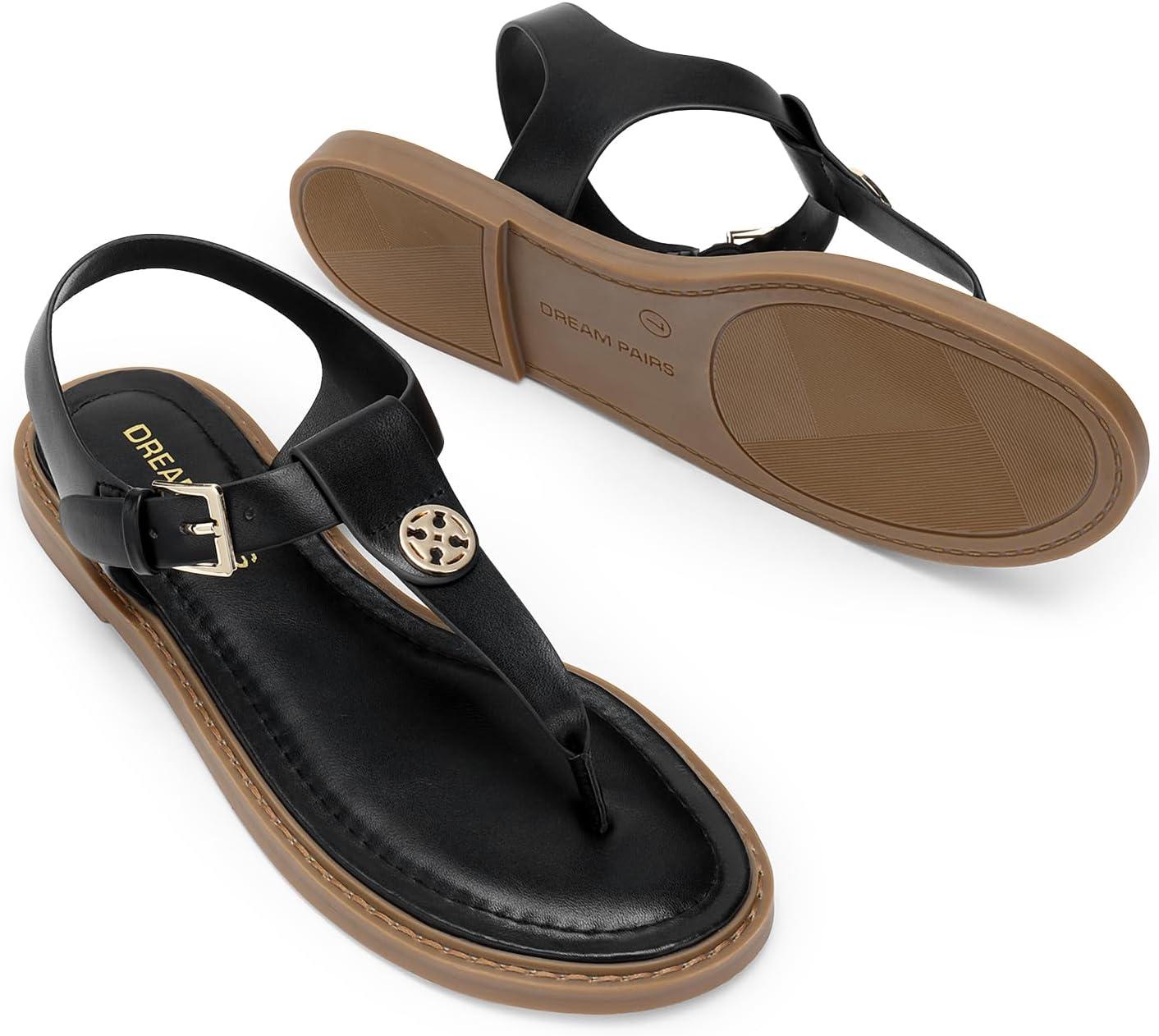 imageDREAM PAIRS Dressy TStrap Flat Thong Sandals for Women Comfort Roman Gladiator Casual Summer Beach Flip Flop Shoes with Adjustable Back Ankle StrapAll Black