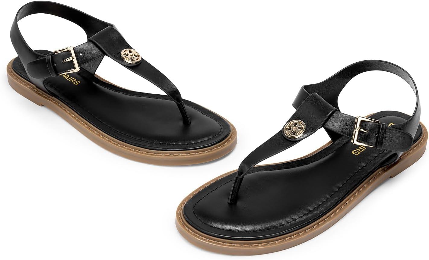 imageDREAM PAIRS Dressy TStrap Flat Thong Sandals for Women Comfort Roman Gladiator Casual Summer Beach Flip Flop Shoes with Adjustable Back Ankle StrapAll Black