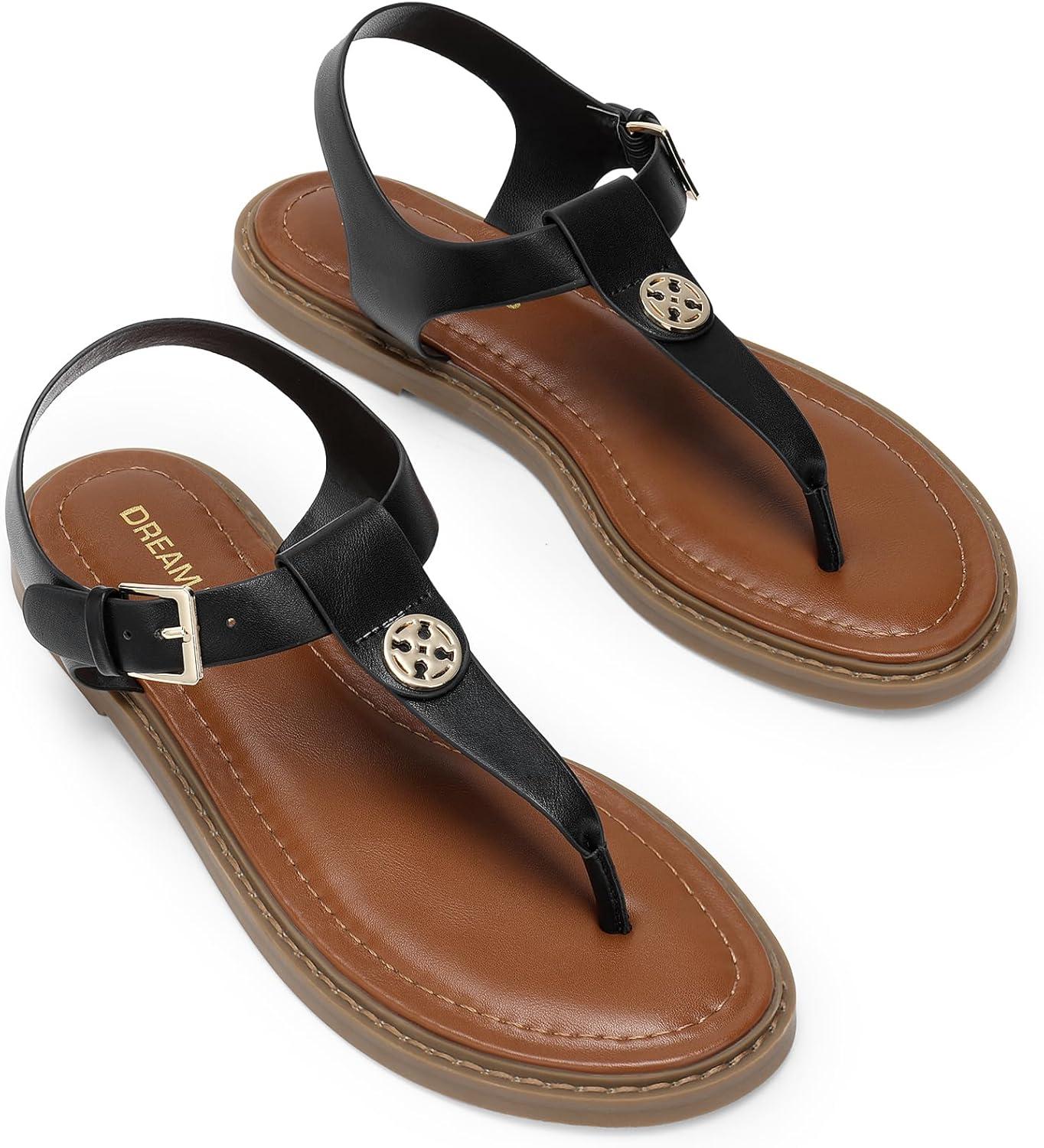 imageDREAM PAIRS Dressy TStrap Flat Thong Sandals for Women Comfort Roman Gladiator Casual Summer Beach Flip Flop Shoes with Adjustable Back Ankle StrapBlack