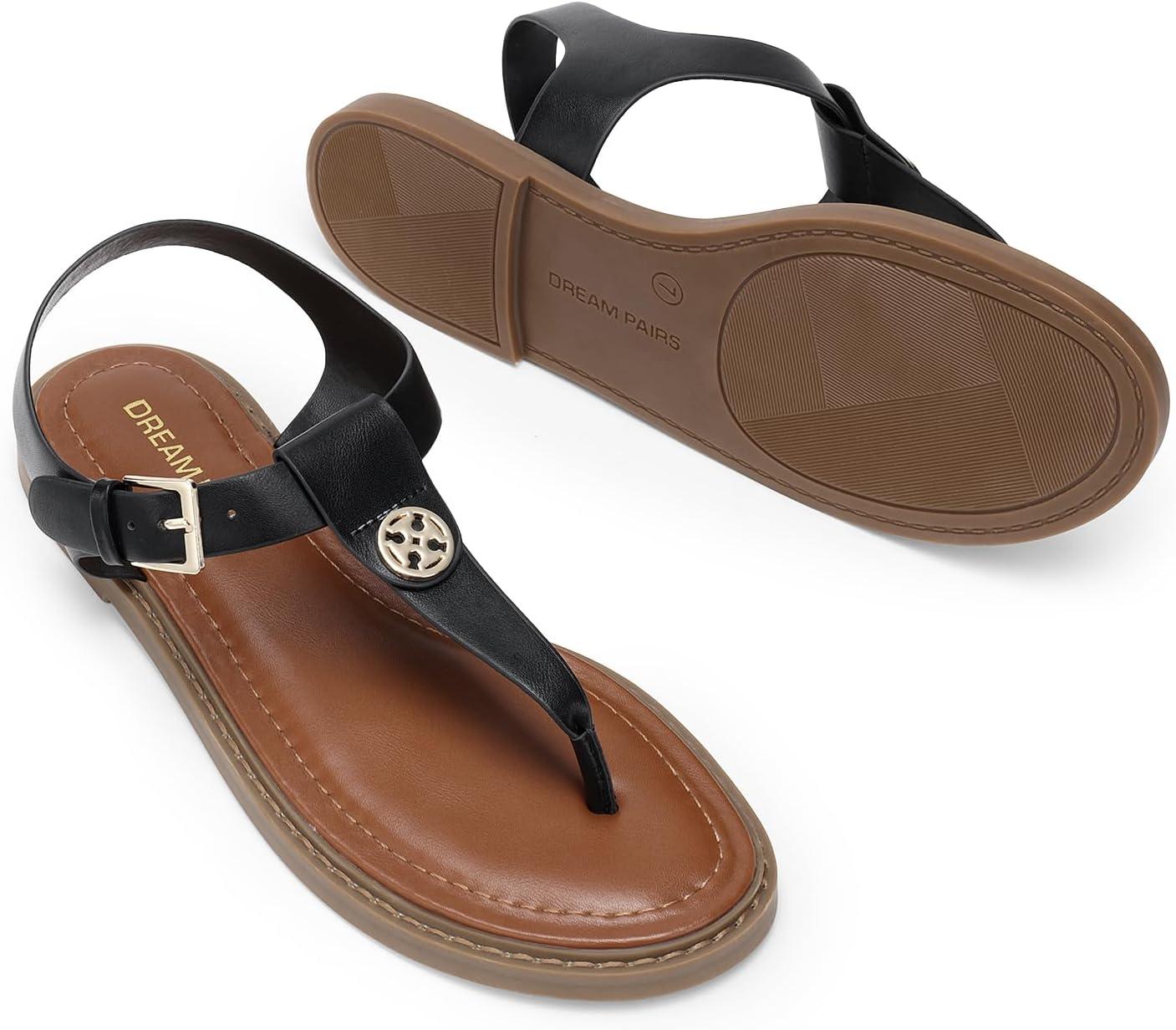 imageDREAM PAIRS Dressy TStrap Flat Thong Sandals for Women Comfort Roman Gladiator Casual Summer Beach Flip Flop Shoes with Adjustable Back Ankle StrapBlack