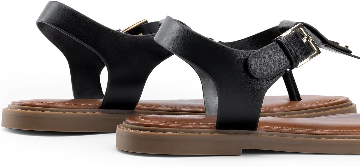 imageDREAM PAIRS Dressy TStrap Flat Thong Sandals for Women Comfort Roman Gladiator Casual Summer Beach Flip Flop Shoes with Adjustable Back Ankle StrapBlack
