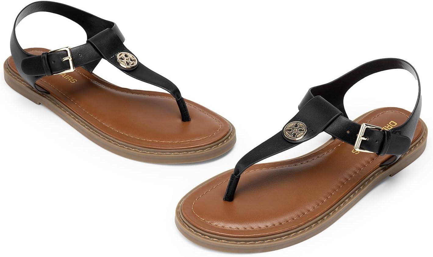 imageDREAM PAIRS Dressy TStrap Flat Thong Sandals for Women Comfort Roman Gladiator Casual Summer Beach Flip Flop Shoes with Adjustable Back Ankle StrapBlack
