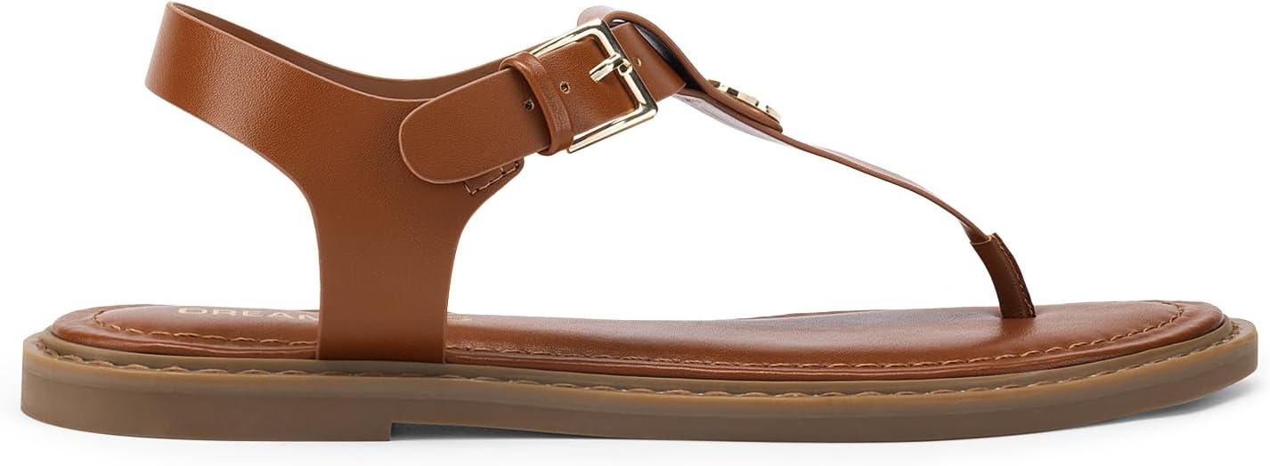 imageDREAM PAIRS Dressy TStrap Flat Thong Sandals for Women Comfort Roman Gladiator Casual Summer Beach Flip Flop Shoes with Adjustable Back Ankle StrapBrown