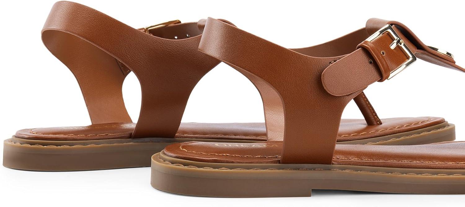imageDREAM PAIRS Dressy TStrap Flat Thong Sandals for Women Comfort Roman Gladiator Casual Summer Beach Flip Flop Shoes with Adjustable Back Ankle StrapBrown