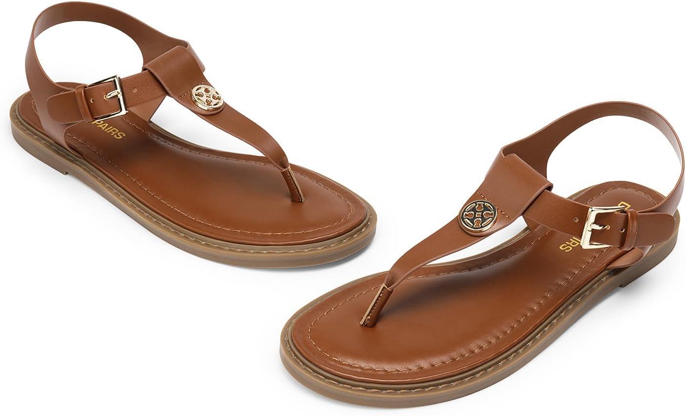imageDREAM PAIRS Dressy TStrap Flat Thong Sandals for Women Comfort Roman Gladiator Casual Summer Beach Flip Flop Shoes with Adjustable Back Ankle StrapBrown