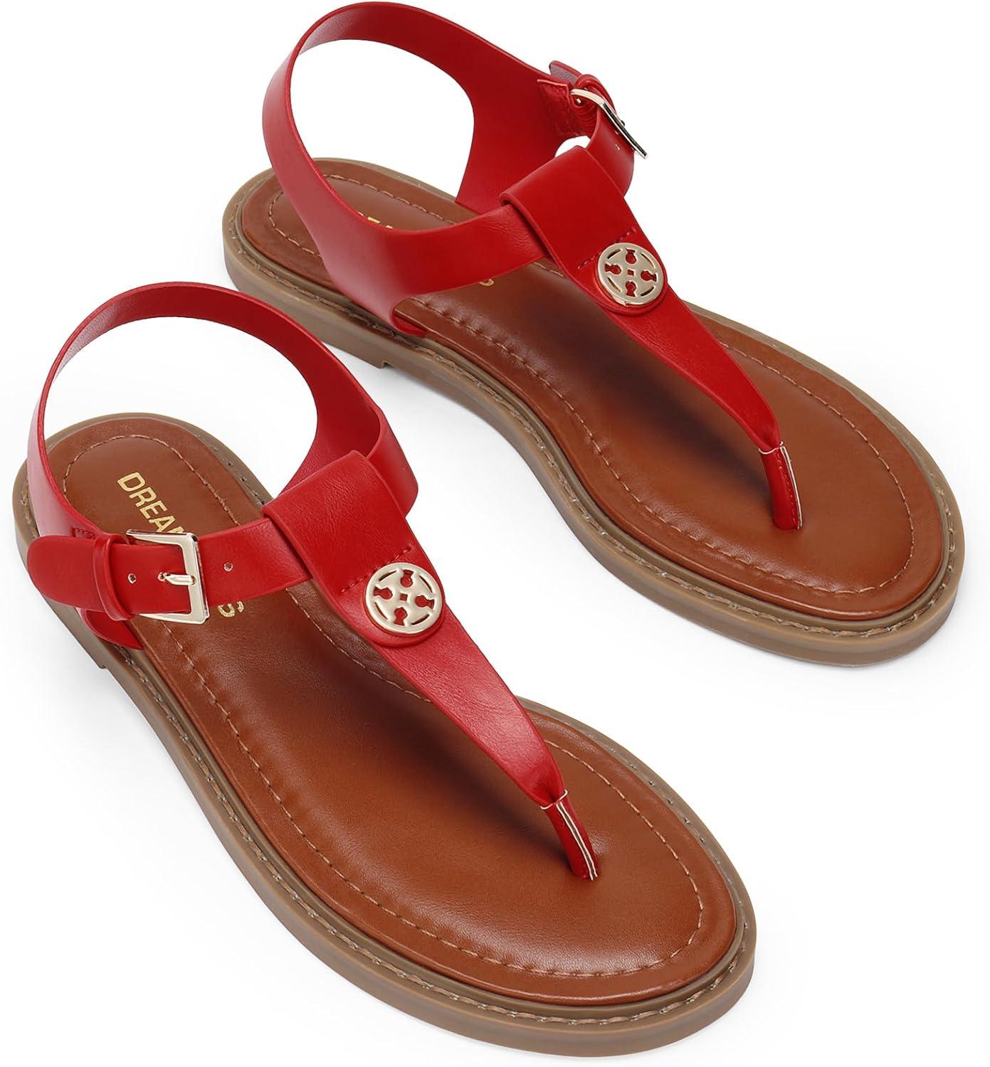 imageDREAM PAIRS Dressy TStrap Flat Thong Sandals for Women Comfort Roman Gladiator Casual Summer Beach Flip Flop Shoes with Adjustable Back Ankle StrapRed