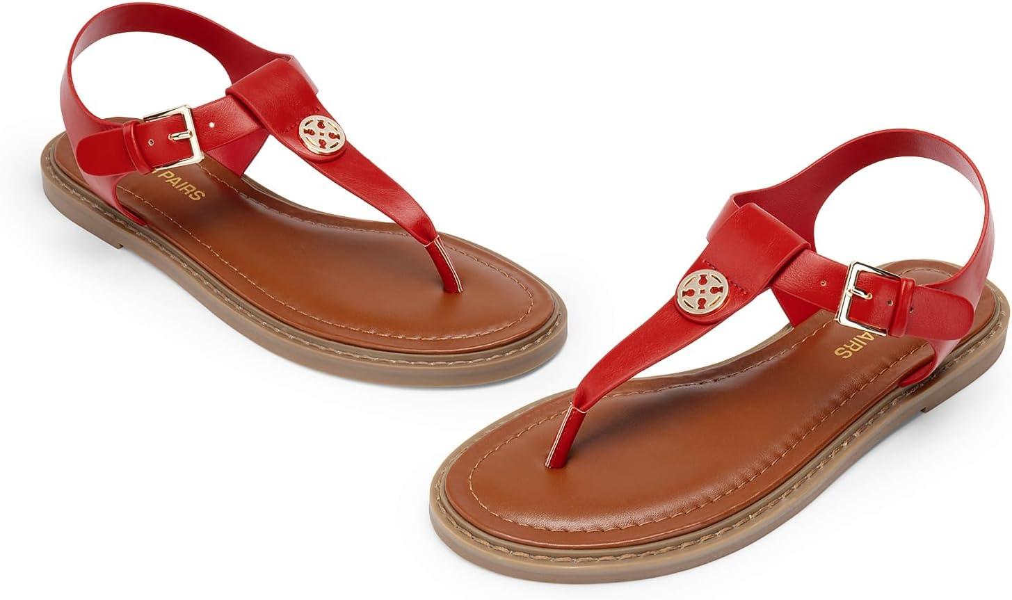 imageDREAM PAIRS Dressy TStrap Flat Thong Sandals for Women Comfort Roman Gladiator Casual Summer Beach Flip Flop Shoes with Adjustable Back Ankle StrapRed