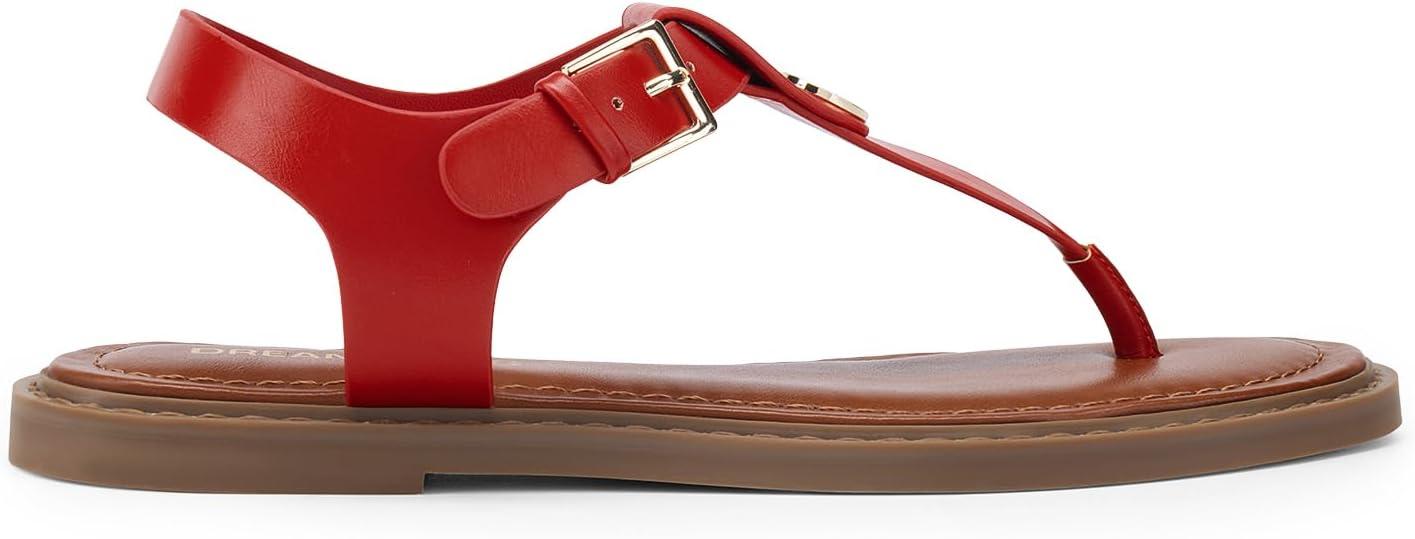 imageDREAM PAIRS Dressy TStrap Flat Thong Sandals for Women Comfort Roman Gladiator Casual Summer Beach Flip Flop Shoes with Adjustable Back Ankle StrapRed