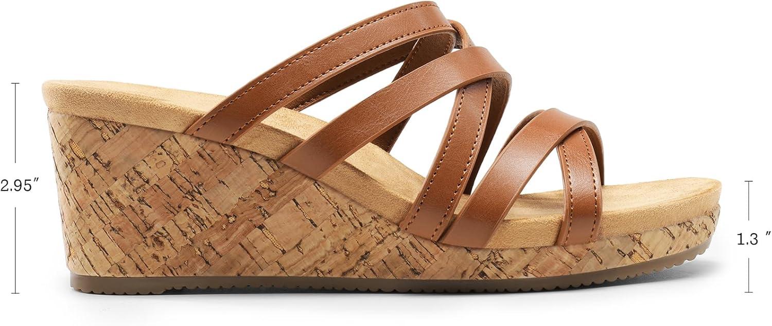 imageDREAM PAIRS Dressy Wedge Sandals for Women Casual Summer Comfort Cork Strappy Platform Slides SandalsBrown