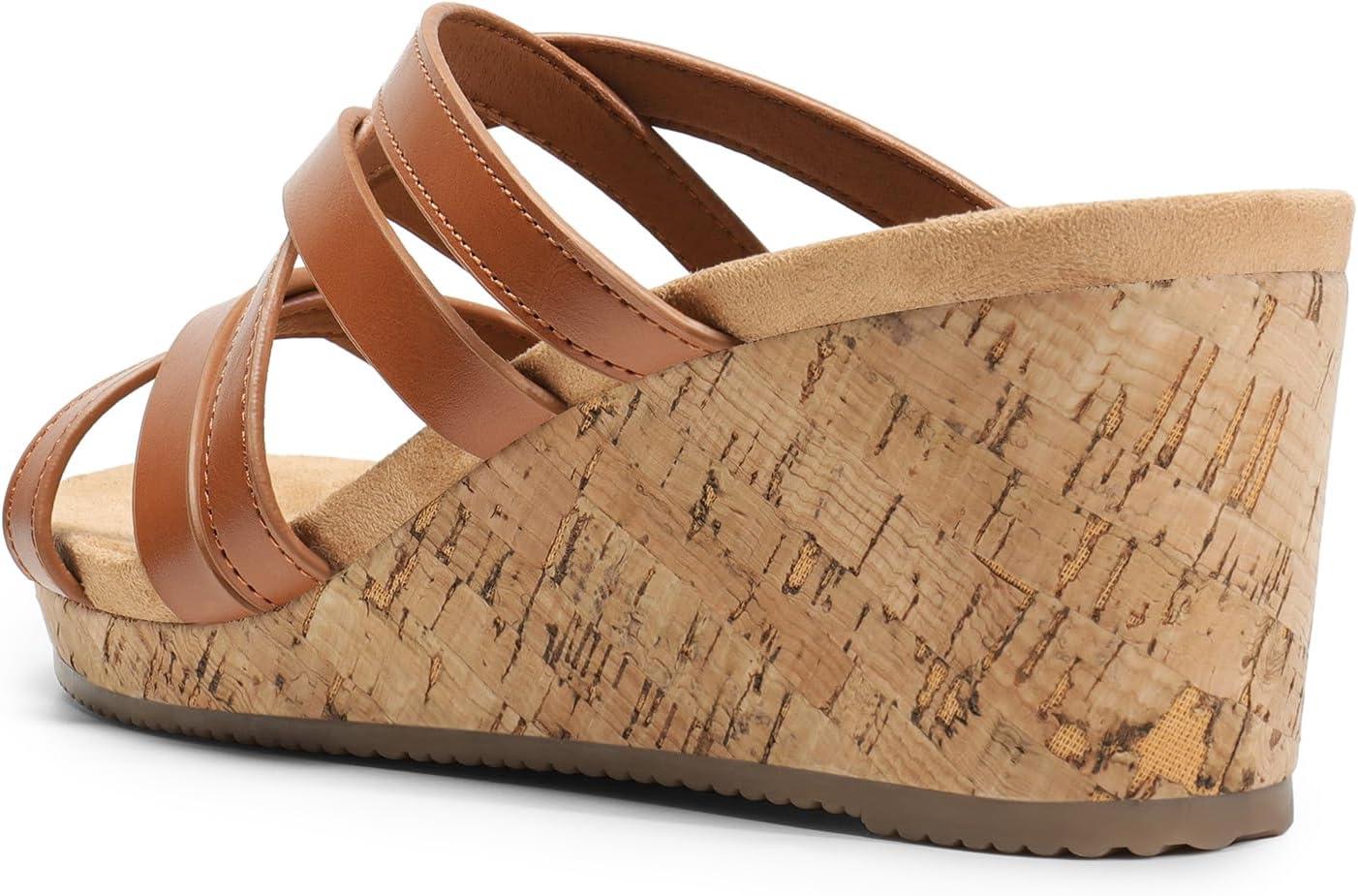 imageDREAM PAIRS Dressy Wedge Sandals for Women Casual Summer Comfort Cork Strappy Platform Slides SandalsBrown