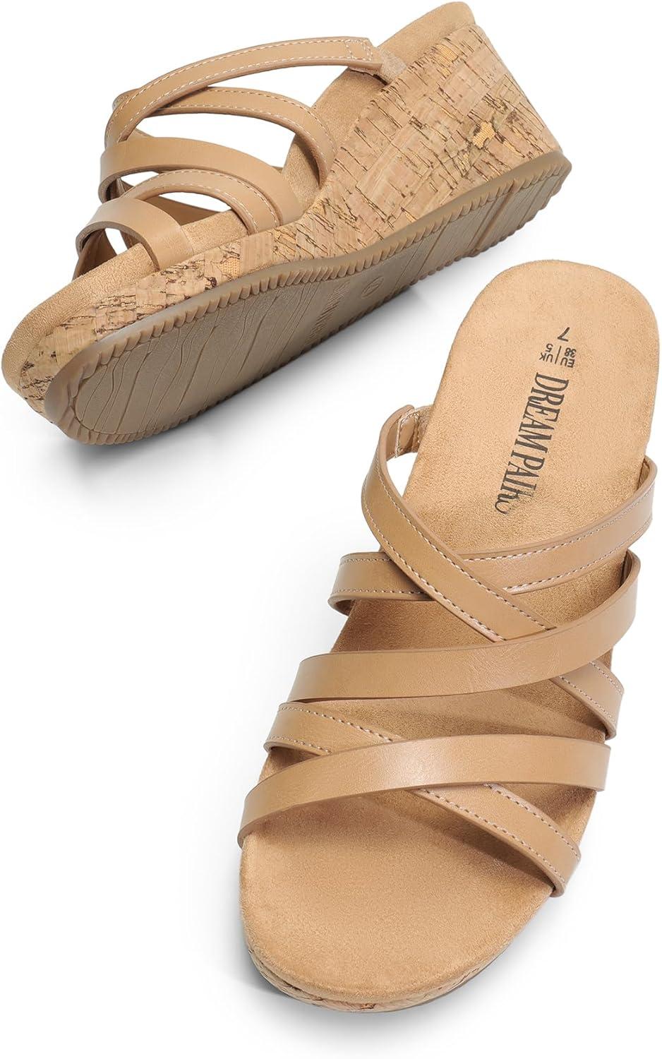 imageDREAM PAIRS Dressy Wedge Sandals for Women Casual Summer Comfort Cork Strappy Platform Slides SandalsNude