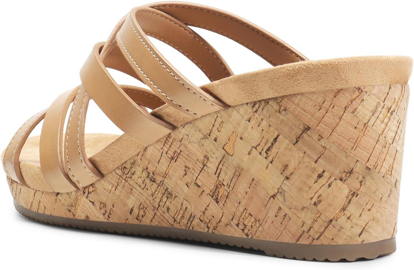 imageDREAM PAIRS Dressy Wedge Sandals for Women Casual Summer Comfort Cork Strappy Platform Slides SandalsNude