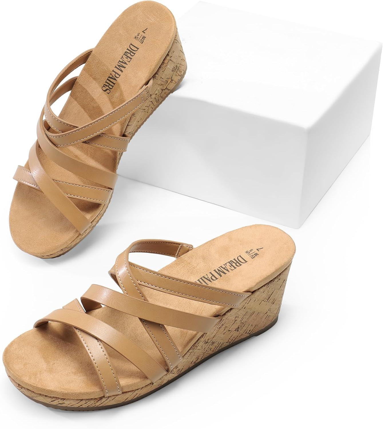 imageDREAM PAIRS Dressy Wedge Sandals for Women Casual Summer Comfort Cork Strappy Platform Slides SandalsNude