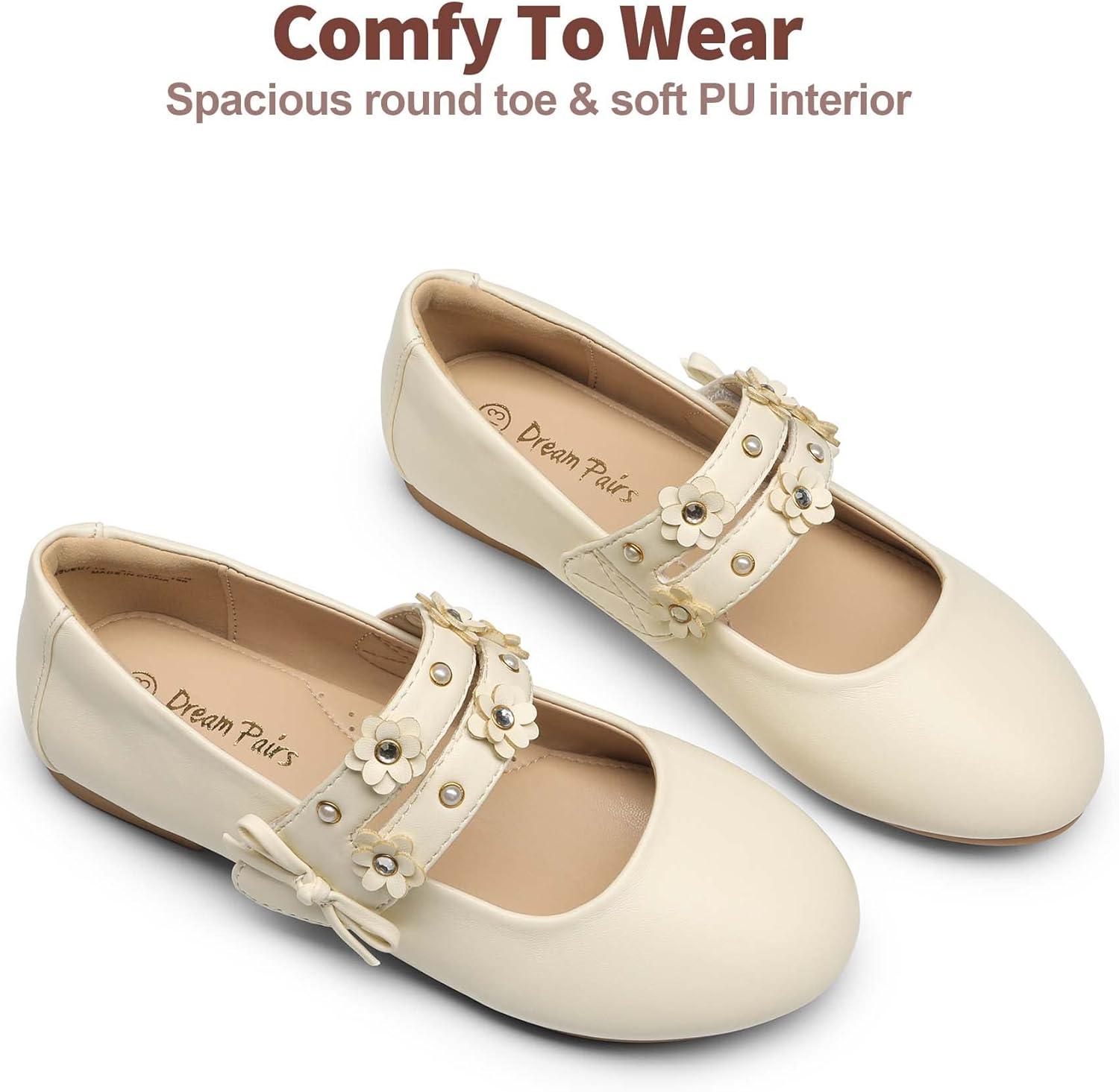 imageDREAM PAIRS Flower Girl Ballet Flats Pearls Bow Ballerina Mary Jane Dress Shoes SDFL2315K Ivory 13 Little Kid