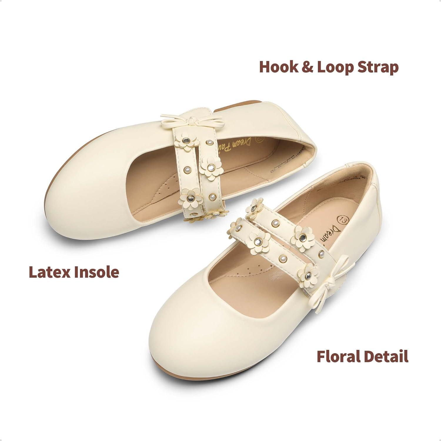 imageDREAM PAIRS Flower Girl Ballet Flats Pearls Bow Ballerina Mary Jane Dress Shoes SDFL2315K Ivory 13 Little Kid
