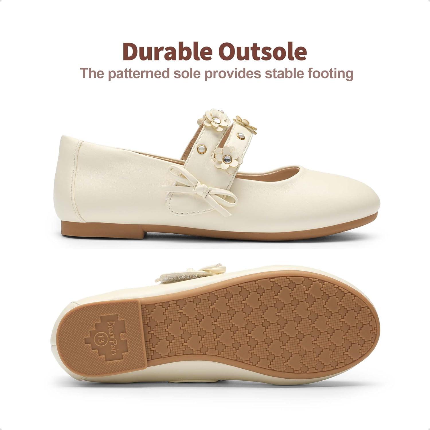 imageDREAM PAIRS Flower Girl Ballet Flats Pearls Bow Ballerina Mary Jane Dress Shoes SDFL2315K Ivory 13 Little Kid