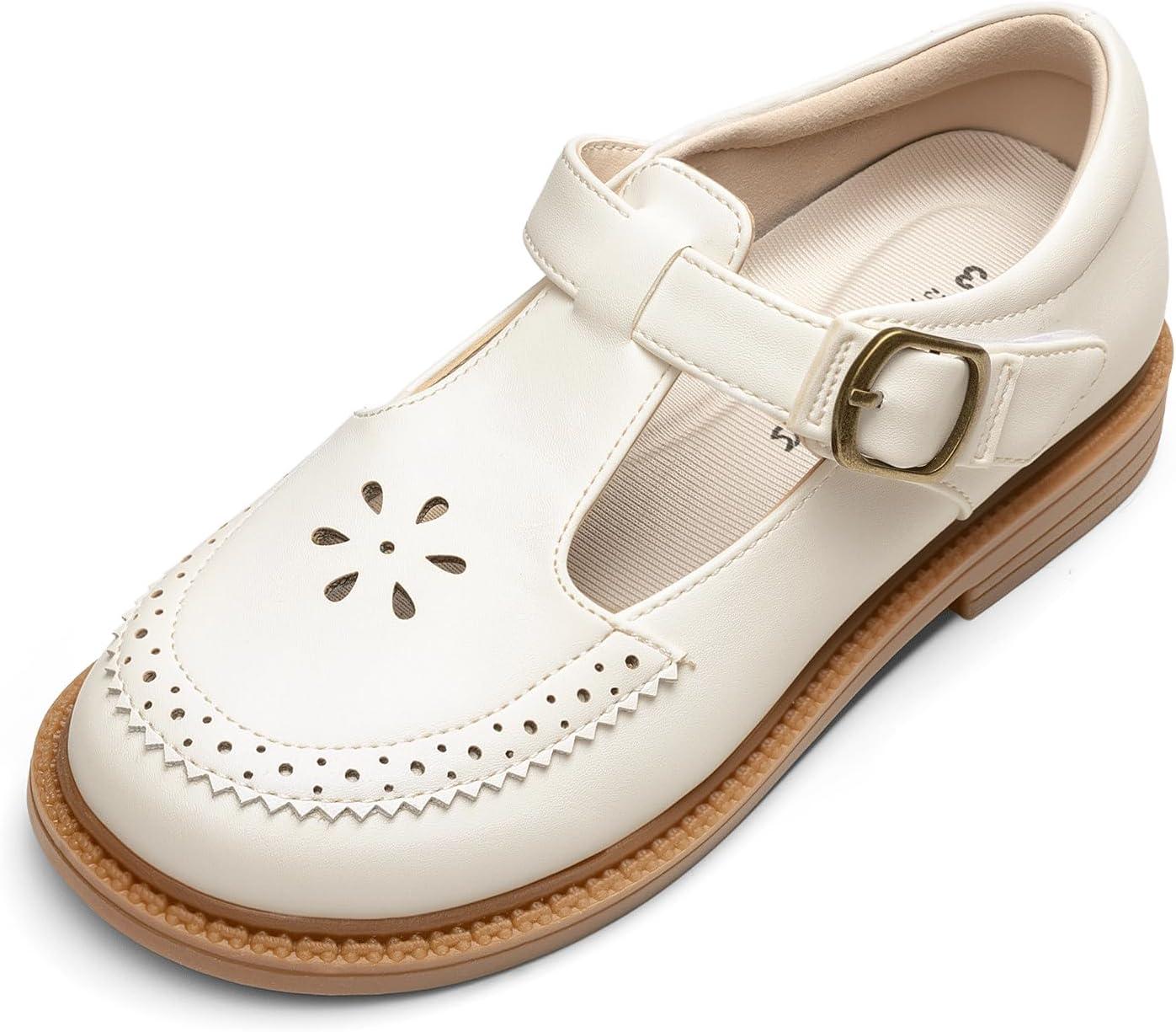 imageDREAM PAIRS Girl Mary Jane Dress Shoes Ballet Flats for Girl School Uniform Shoes for Toddler Little GirlsWhite