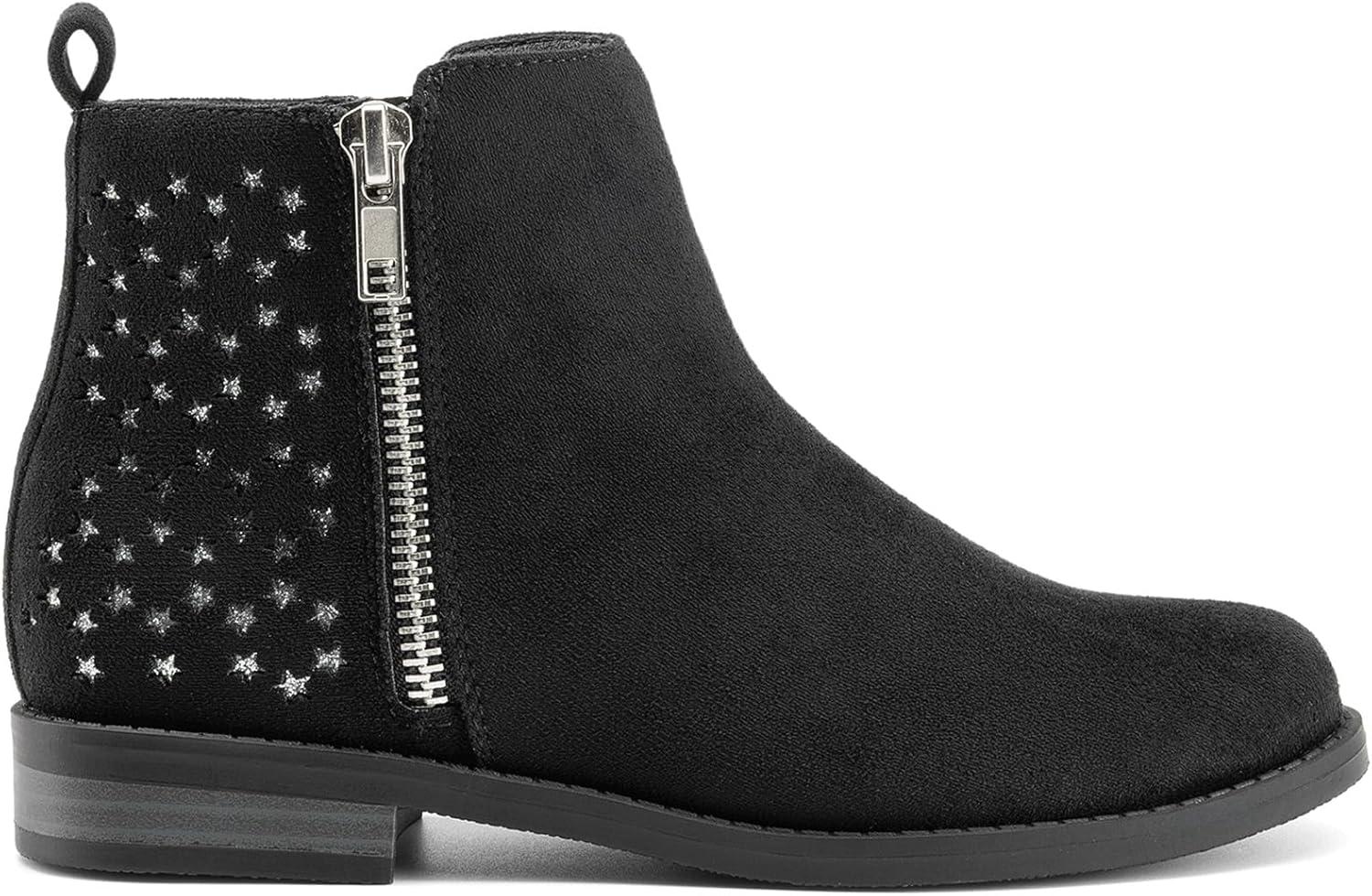 imageDREAM PAIRS Girls Ankle Boots Kids Fashion Booties with Glitter Stars Side Zipper Low Heels Warm Shoes for ToddlerLittle KidBig KidBlack