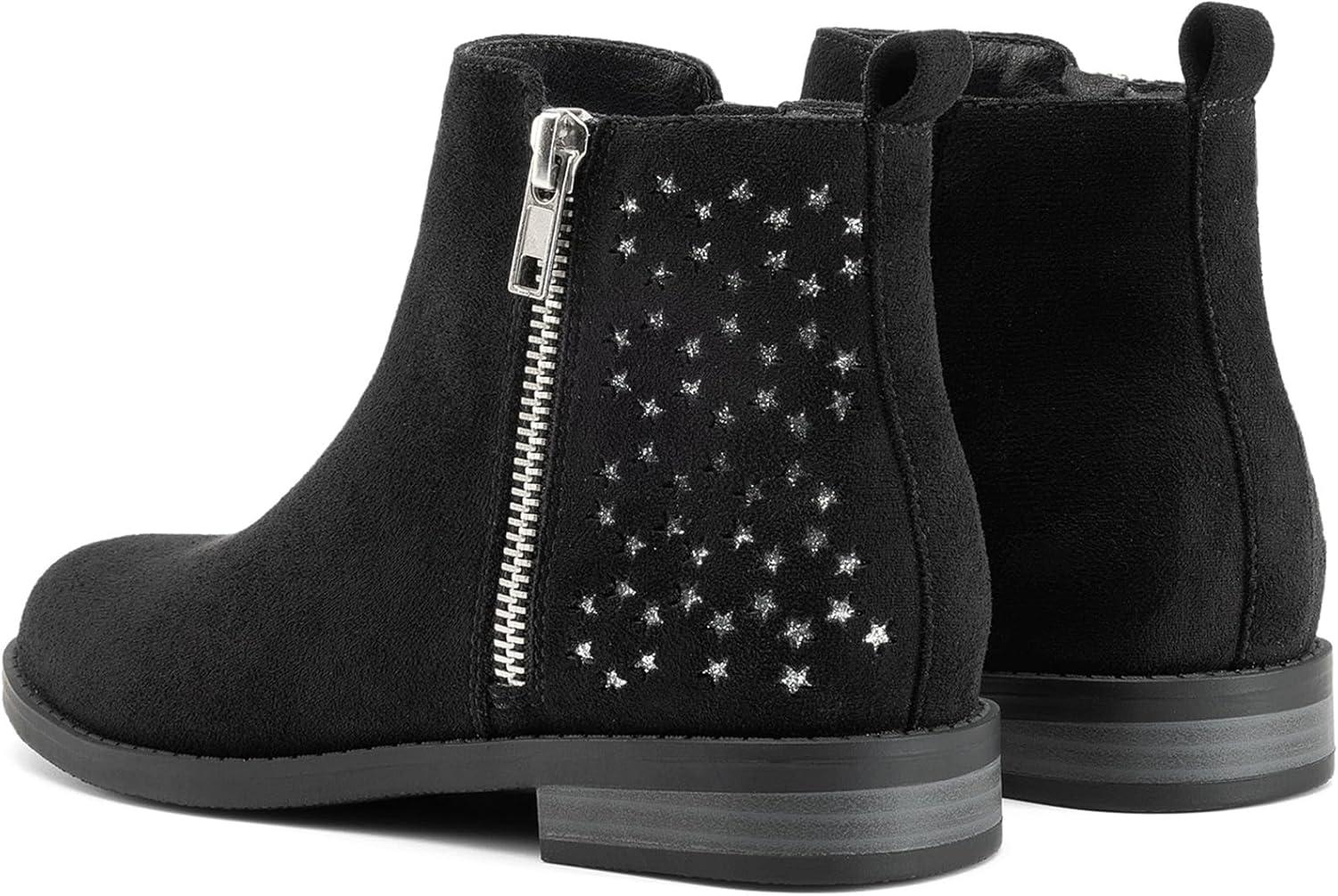 imageDREAM PAIRS Girls Ankle Boots Kids Fashion Booties with Glitter Stars Side Zipper Low Heels Warm Shoes for ToddlerLittle KidBig KidBlack