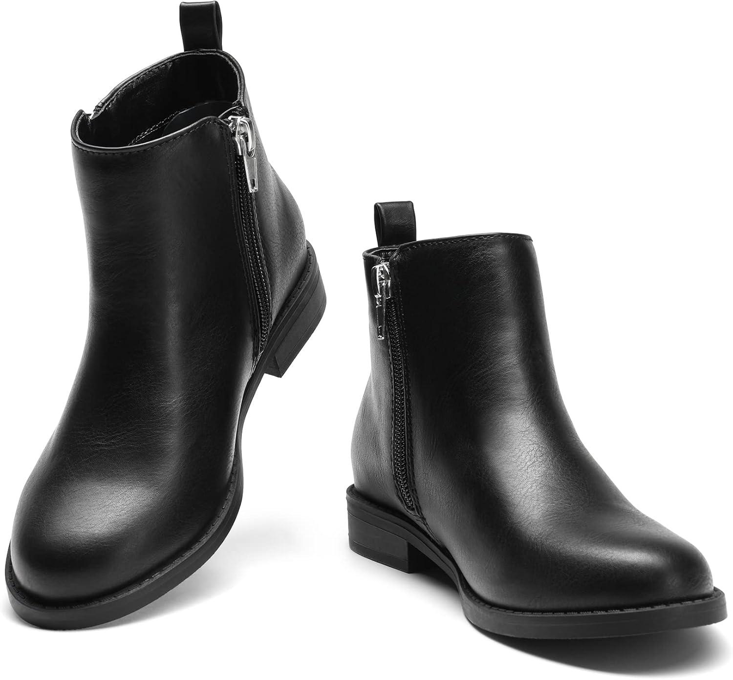 imageDREAM PAIRS Girls Ankle Boots Kids Fashion Booties with Glitter Stars Side Zipper Low Heels Warm Shoes for ToddlerLittle KidBig KidBlackPu