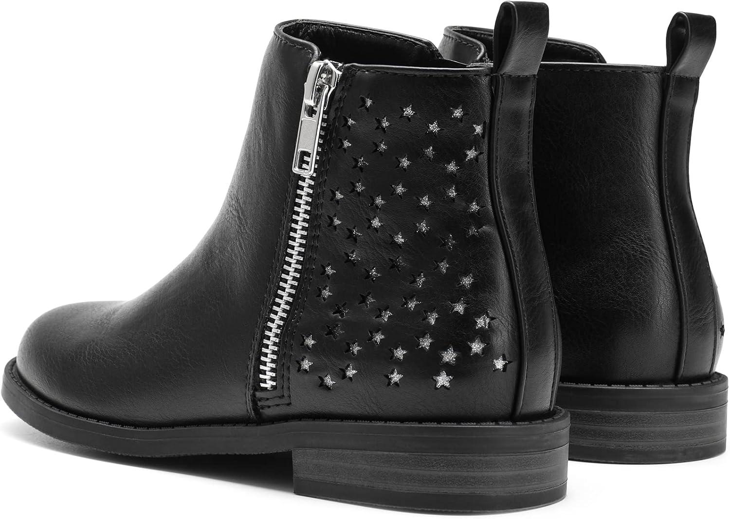 imageDREAM PAIRS Girls Ankle Boots Kids Fashion Booties with Glitter Stars Side Zipper Low Heels Warm Shoes for ToddlerLittle KidBig KidBlackPu